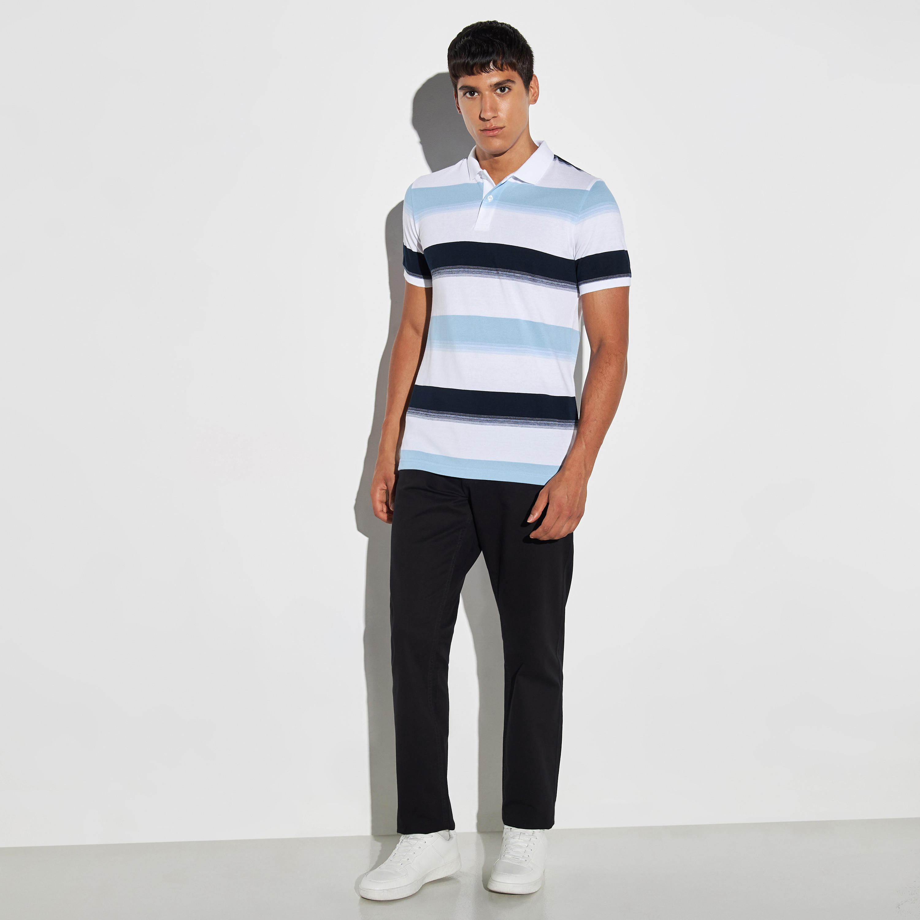 تيشيرت بولو جاكارد مخطط بأكمام قصيرة-men-clothing-tshirtsandpolos-polos-image-2