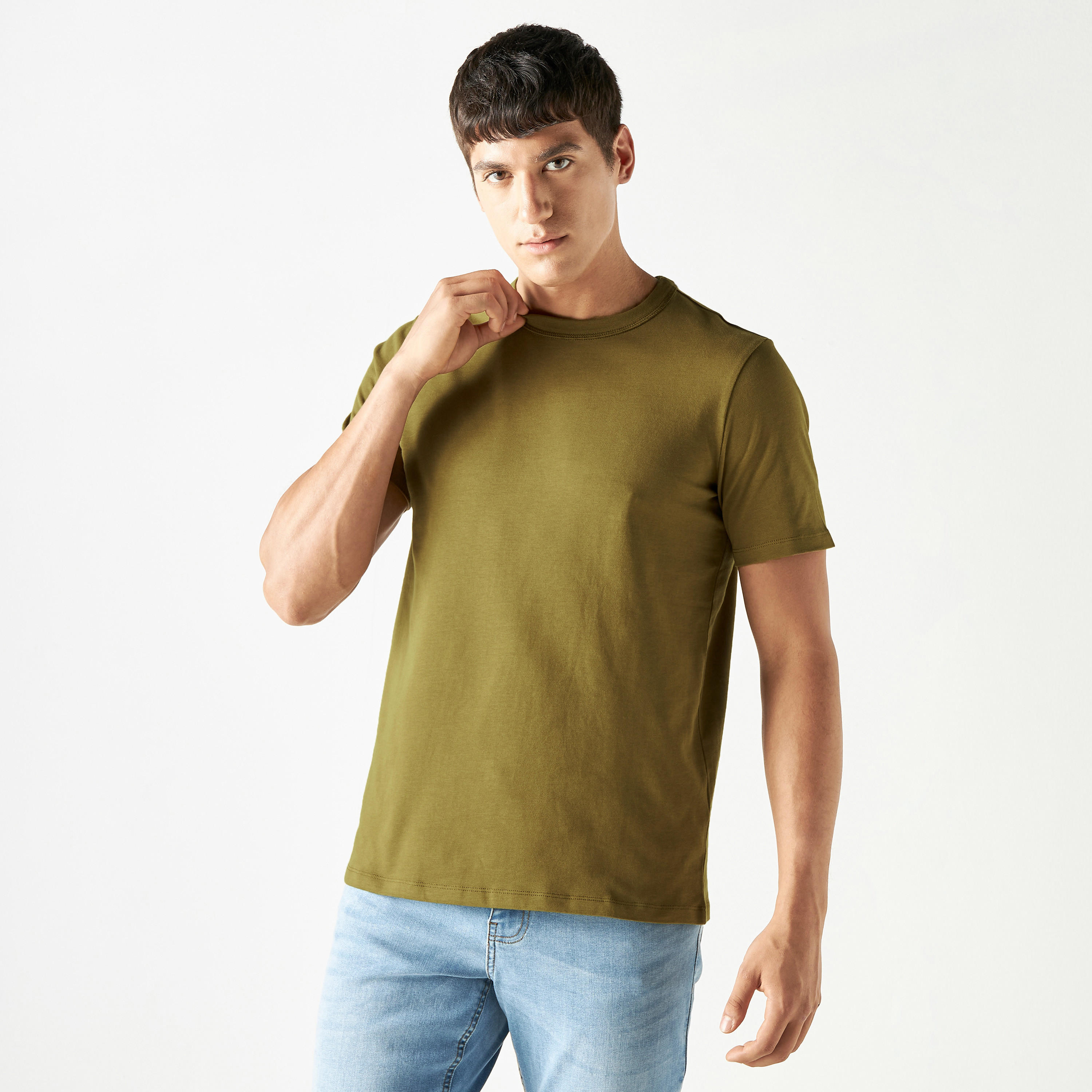 Crew Neck T-shirt with Short Sleeves-men-clothing-tshirtsandpolos-tshirts-image-1