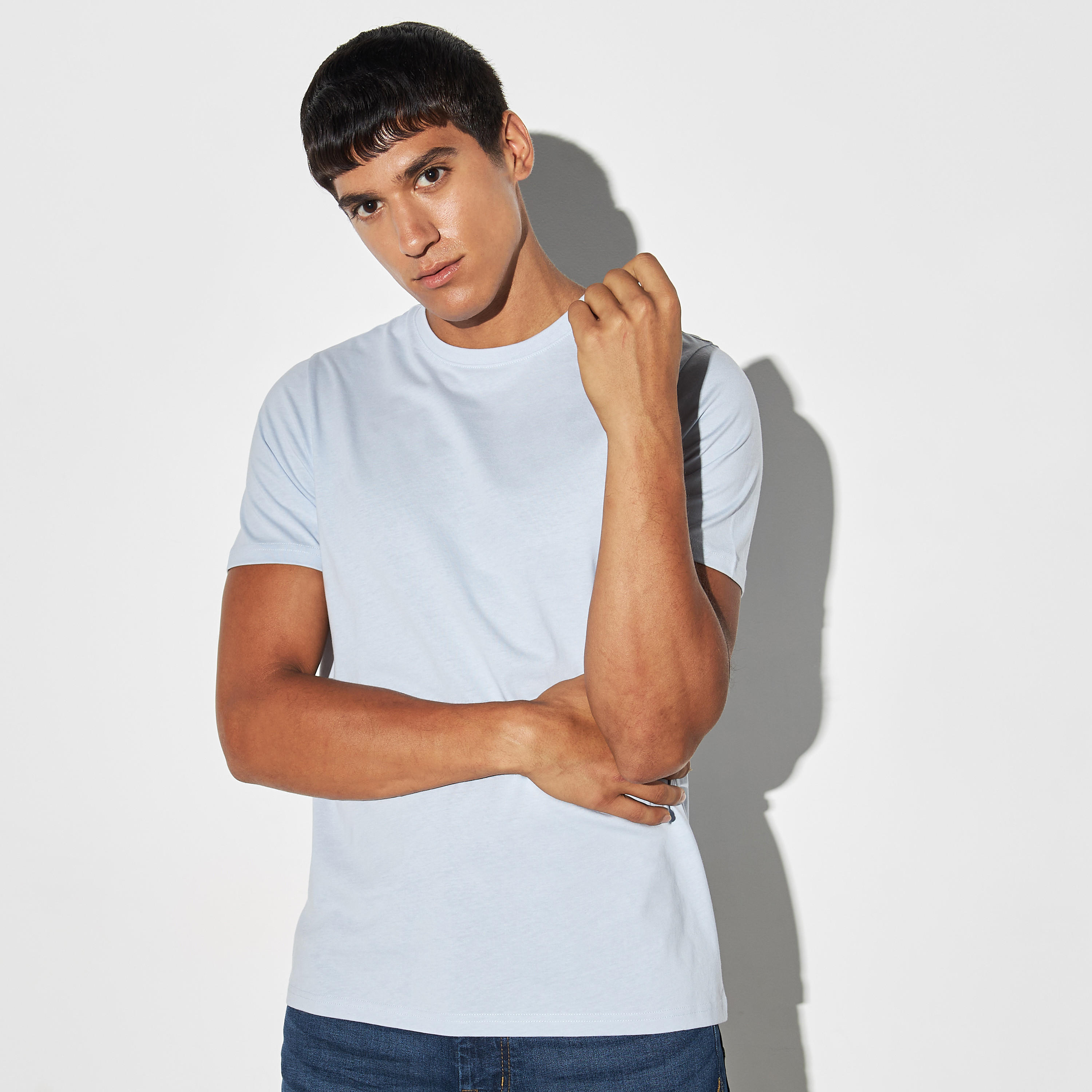 Solid Crew Neck T-shirt with Short Sleeves-men-clothing-tshirtsandpolos-tshirts-image-1