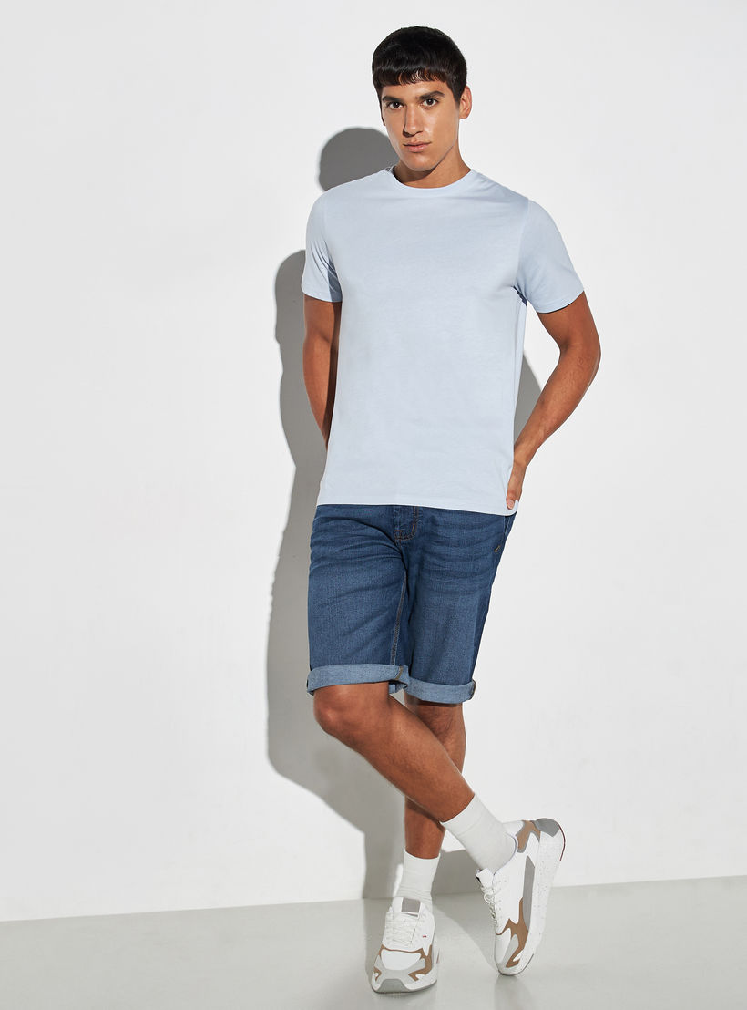Solid Crew Neck T-shirt with Short Sleeves-men-clothing-tshirtsandpolos-tshirts-image-2