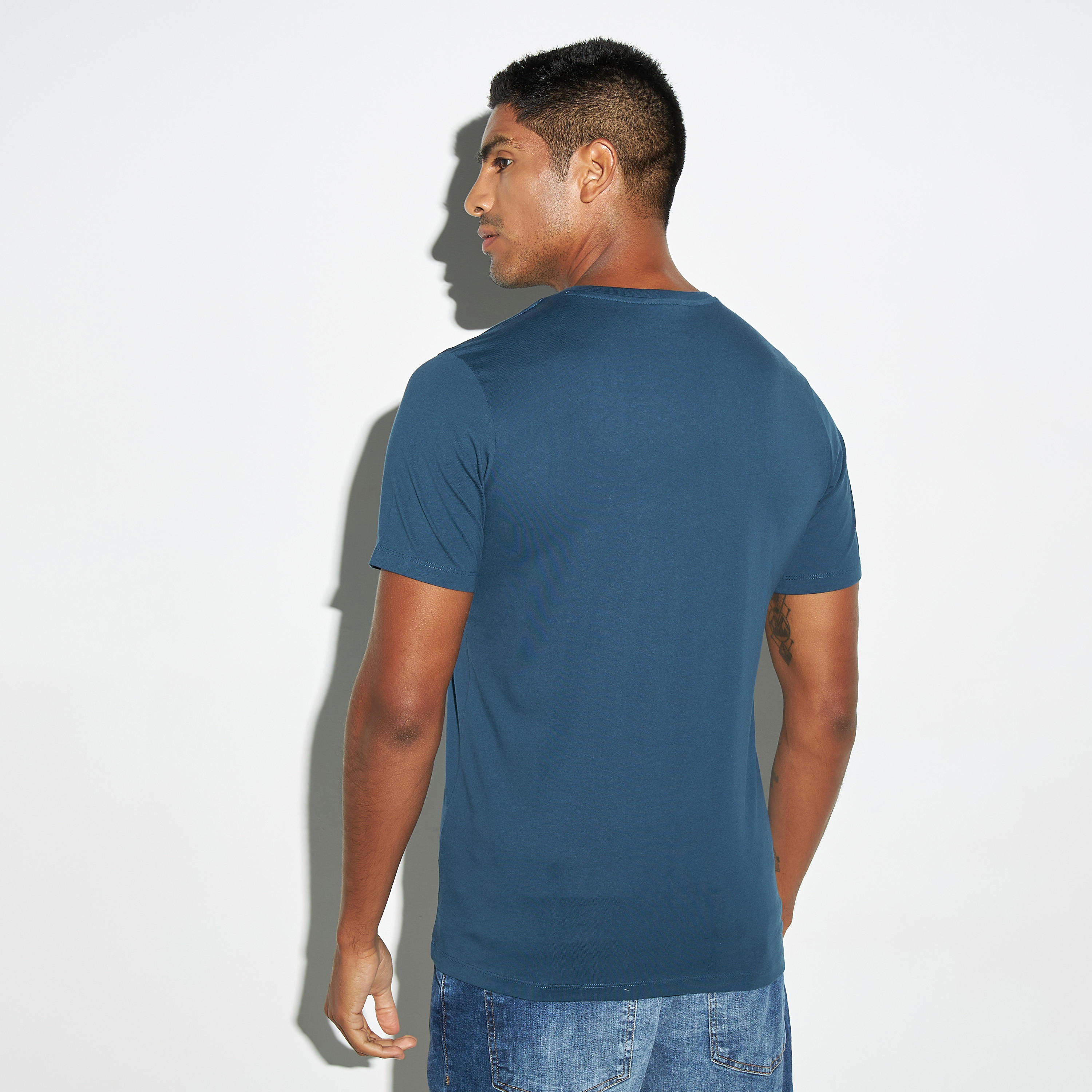 Solid V-neck T-shirt with Short Sleeves-men-clothing-tshirtsandpolos-tshirts-image-3