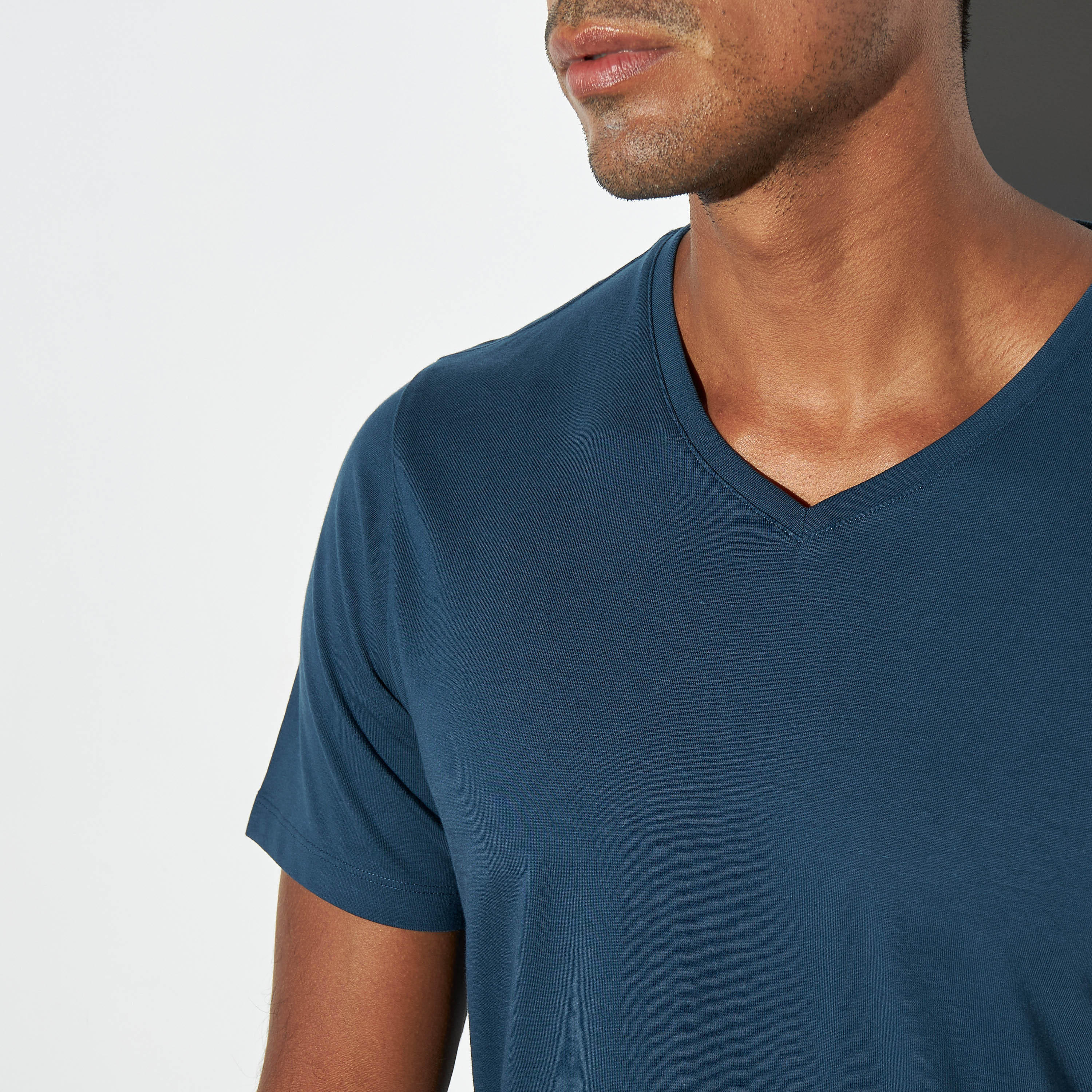 Solid V-neck T-shirt with Short Sleeves-men-clothing-tshirtsandpolos-tshirts-image-4