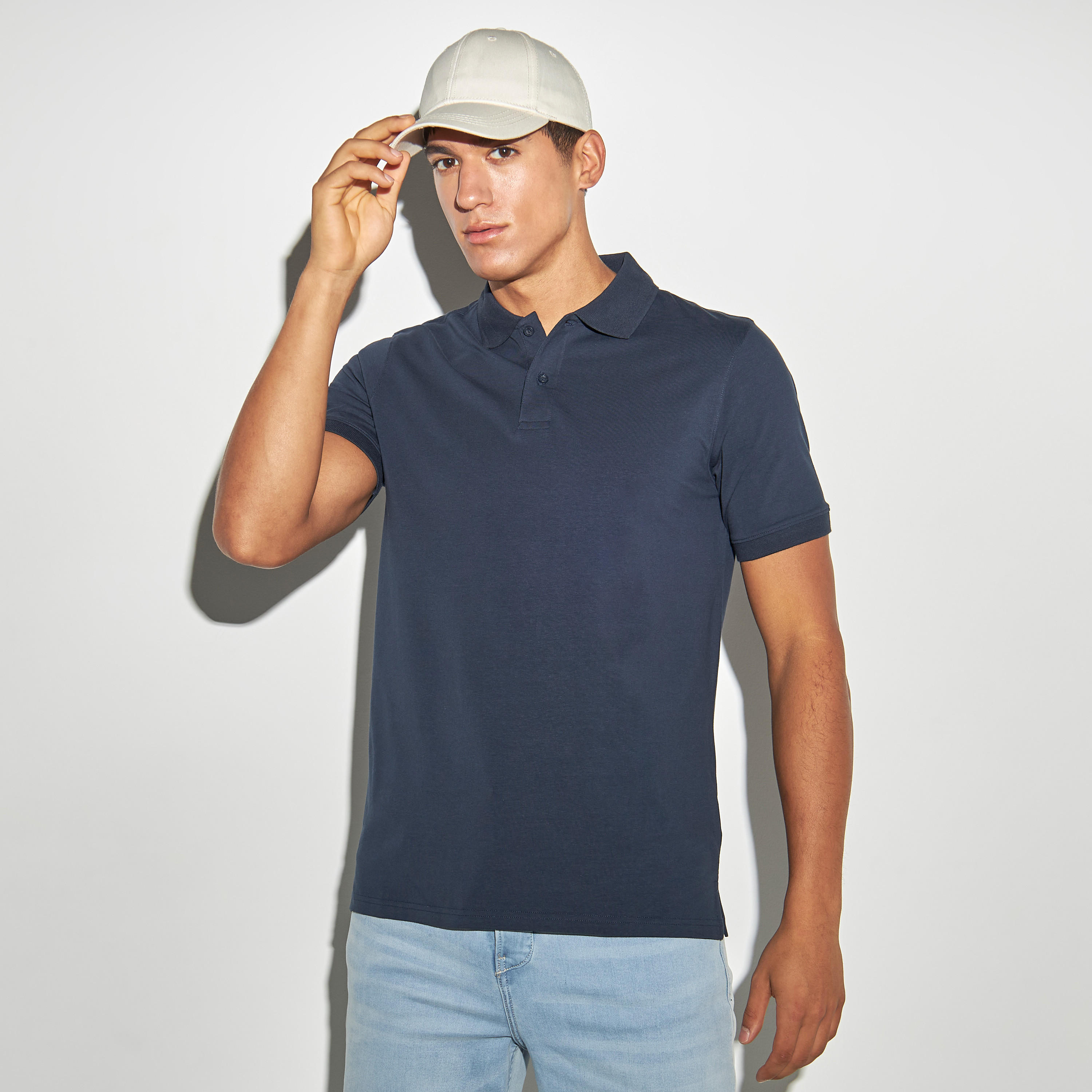 Solid Jersey Polo T-shirt with Short Sleeves-men-clothing-tshirtsandpolos-polos-image-1