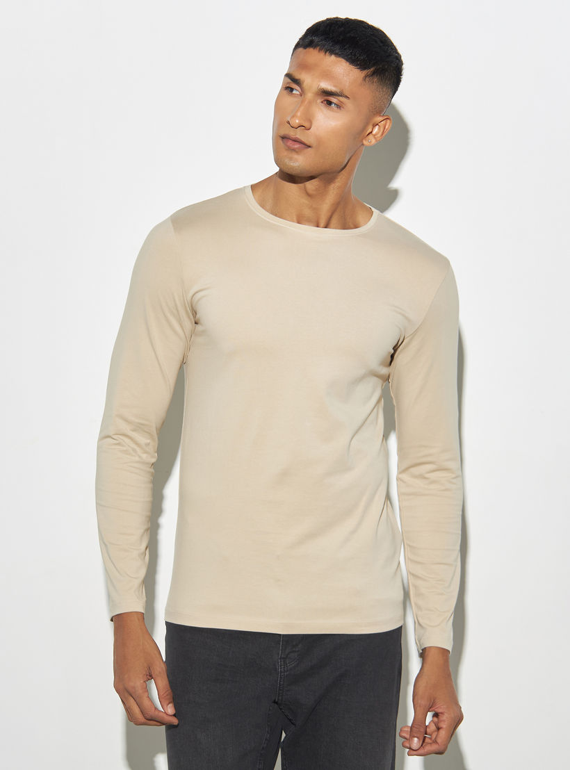 Solid Crew Neck T-shirt with Long Sleeves-men-clothing-tshirtsandpolos-tshirts-image-1
