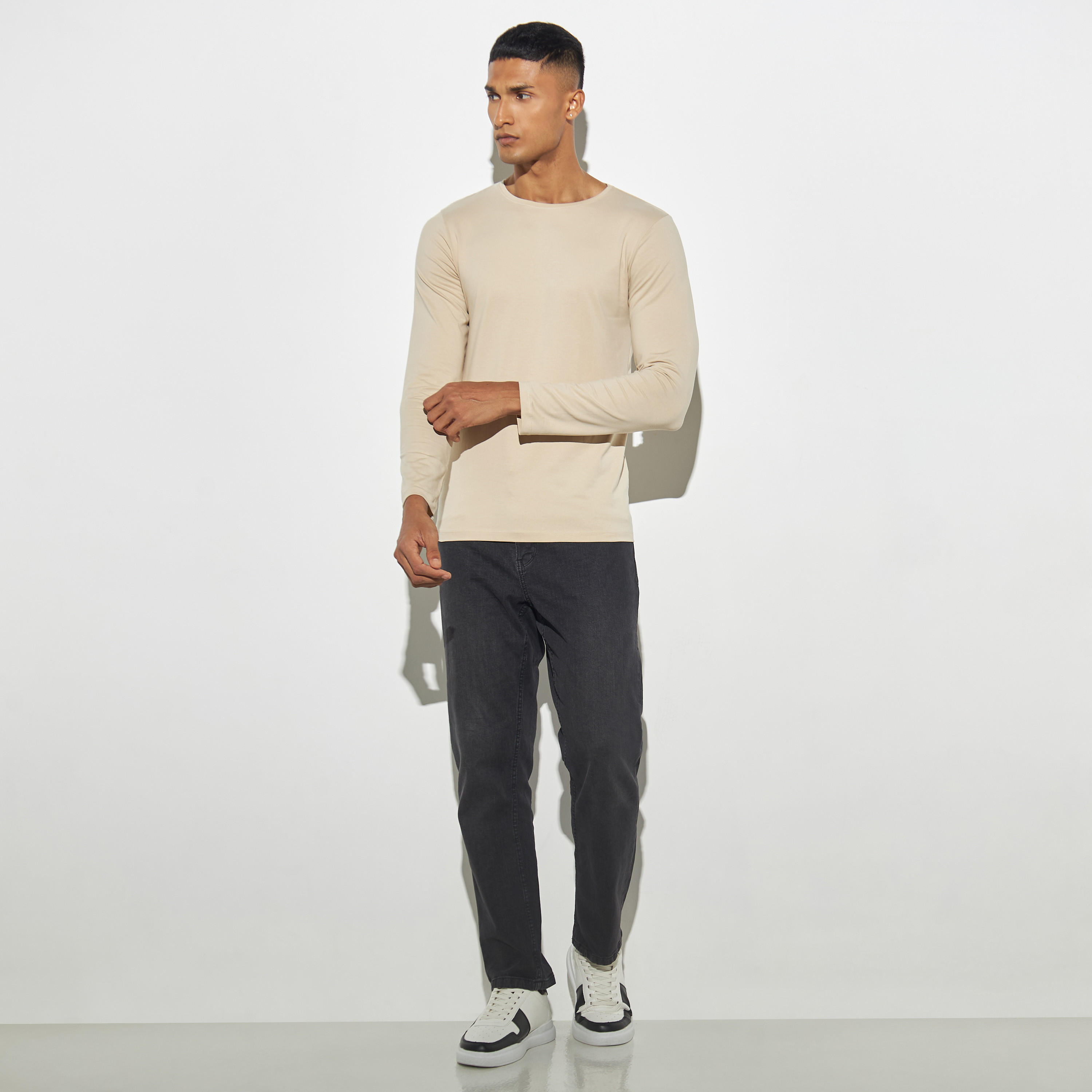 Solid Crew Neck T-shirt with Long Sleeves-men-clothing-tshirtsandpolos-tshirts-image-2