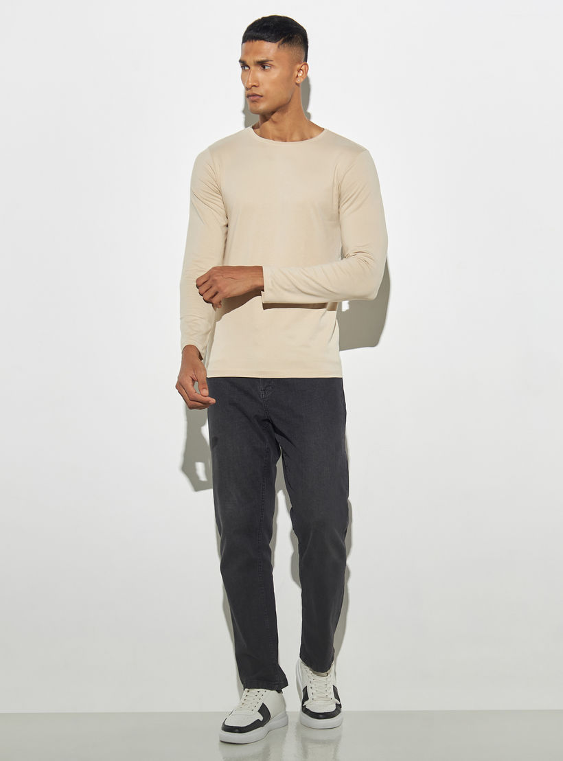Solid Crew Neck T-shirt with Long Sleeves-men-clothing-tshirtsandpolos-tshirts-image-2