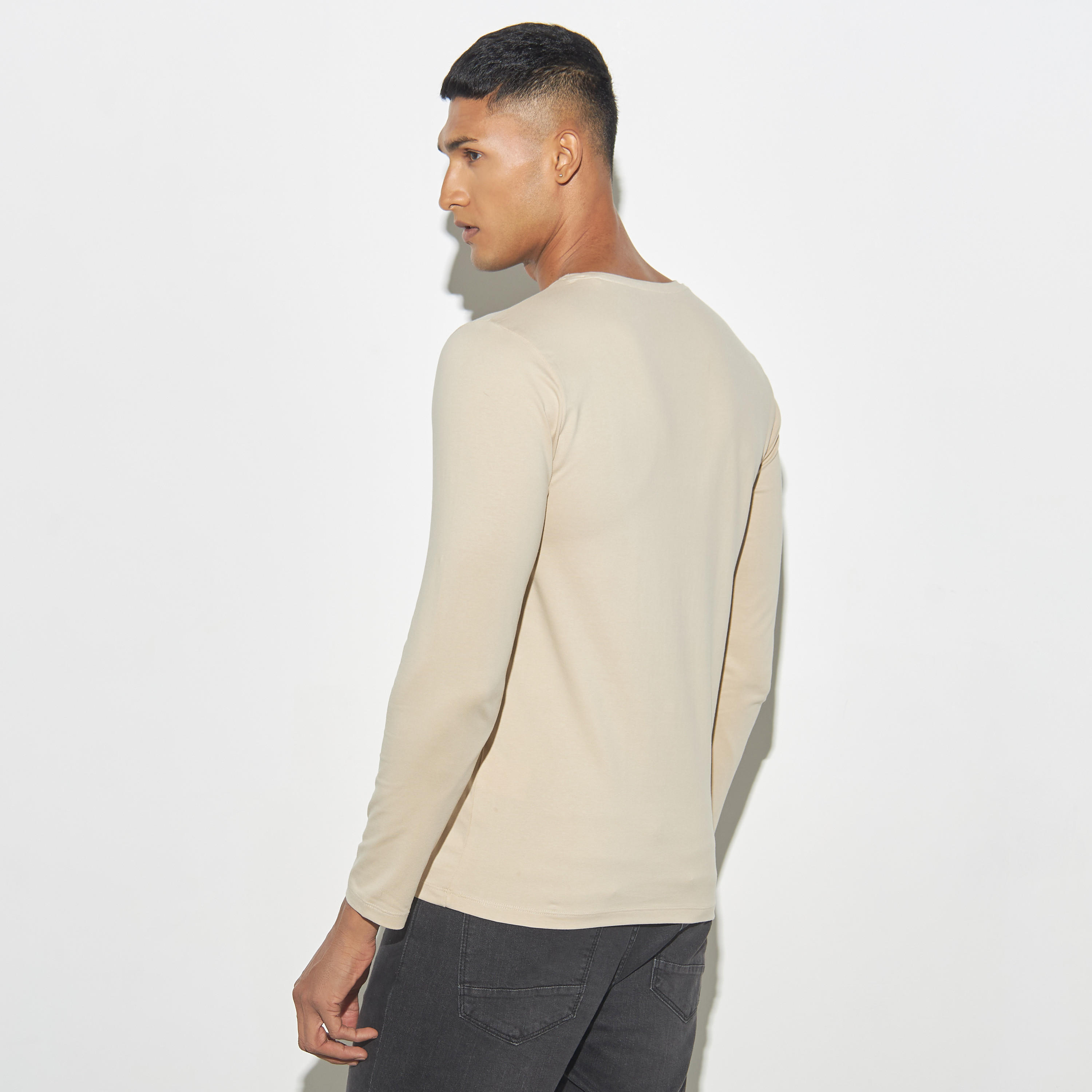 Solid Crew Neck T-shirt with Long Sleeves-men-clothing-tshirtsandpolos-tshirts-image-3
