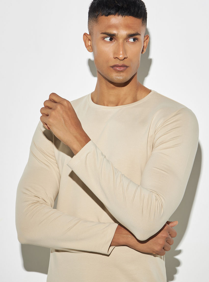 Solid Crew Neck T-shirt with Long Sleeves-men-clothing-tshirtsandpolos-tshirts-image-4