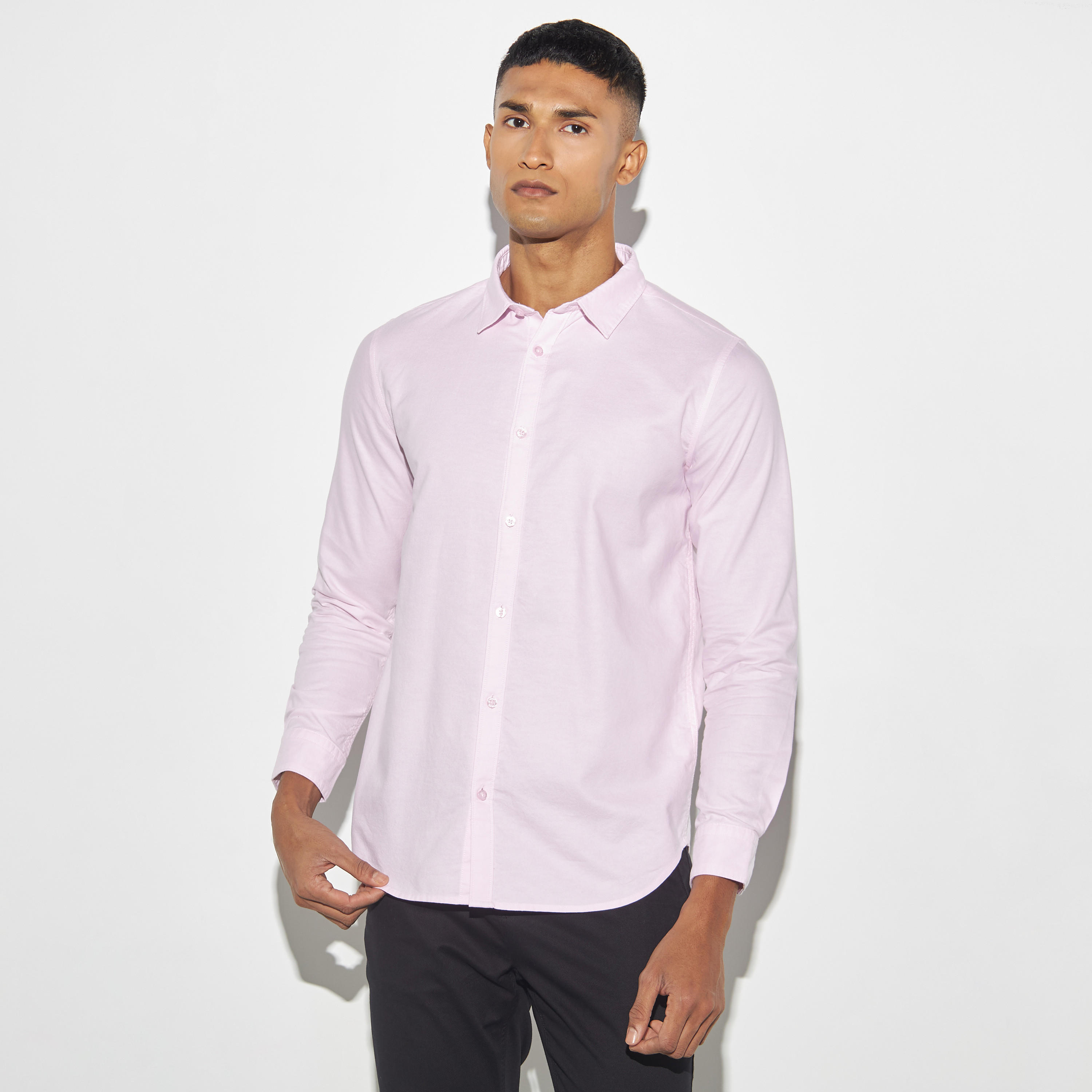 Solid Shirt with Long Sleeves-men-clothing-shirts-image-1