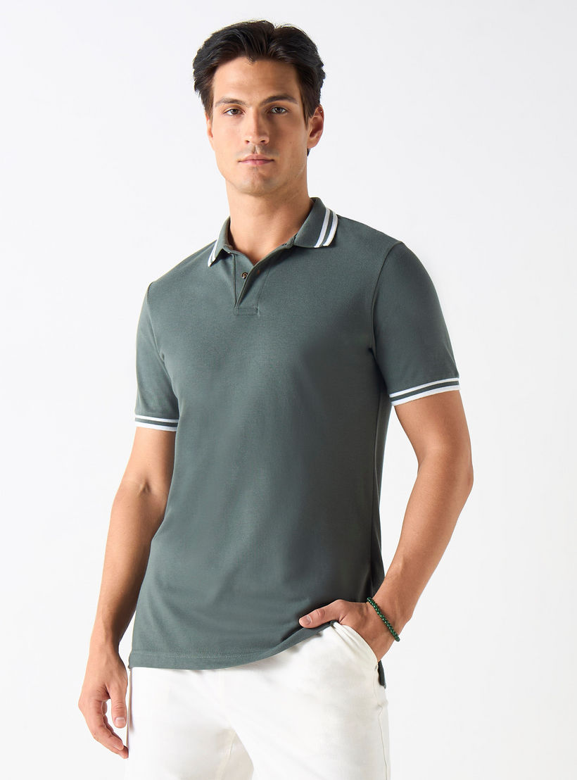 تيشيرت بولو سادة بأكمام قصيرة وأزرار-men-clothing-tshirtsandpolos-polos-image-1