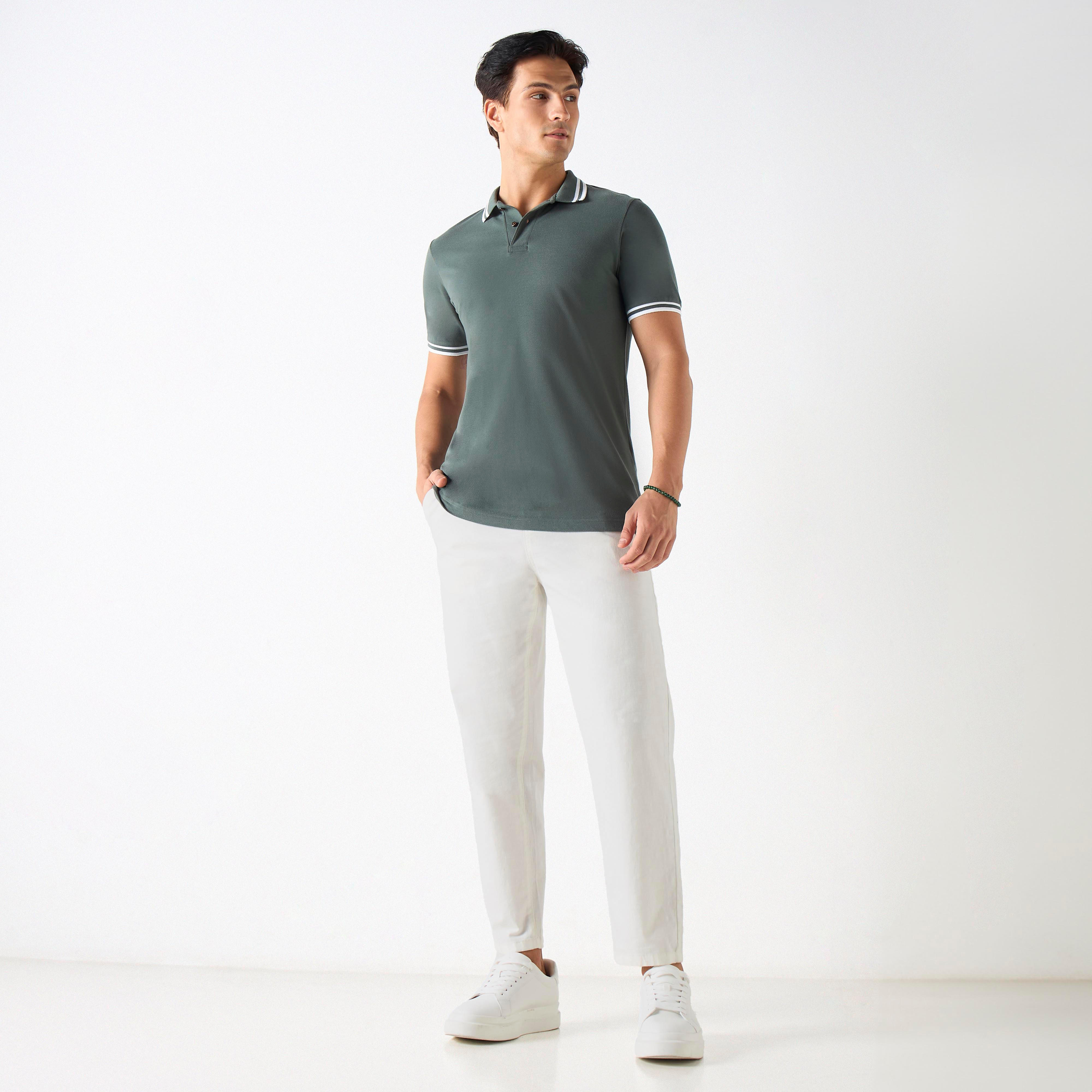 تيشيرت بولو سادة بأكمام قصيرة وأزرار-men-clothing-tshirtsandpolos-polos-image-2