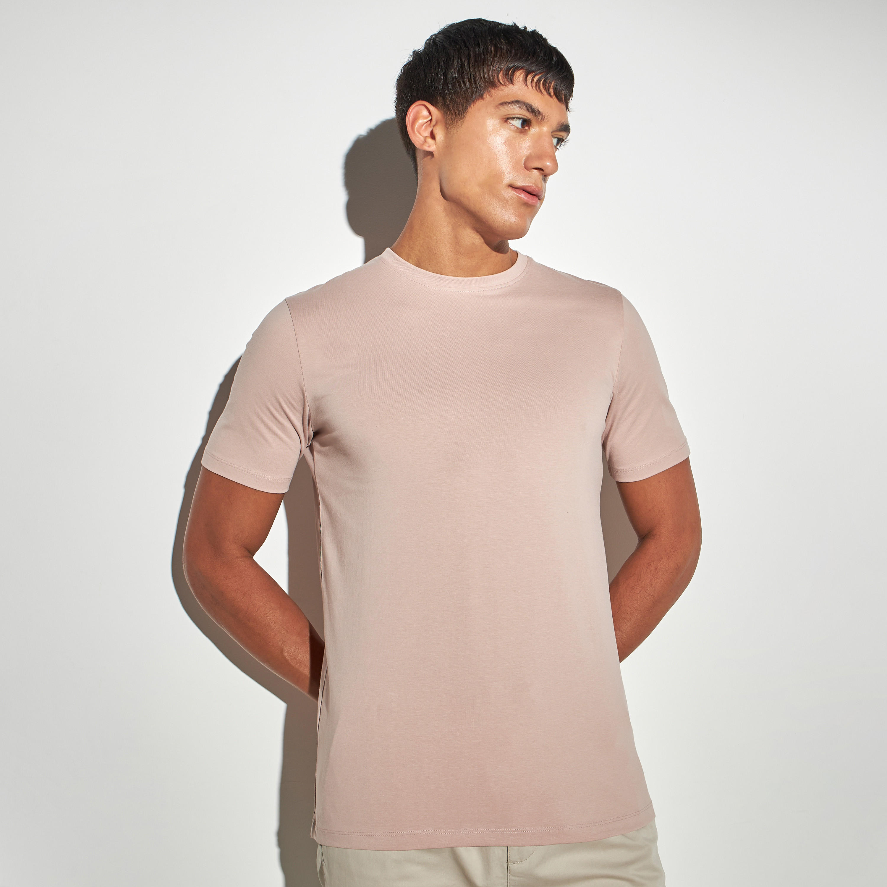 Solid Crew Neck T-shirt with Short Sleeves-men-clothing-tshirtsandpolos-tshirts-image-1