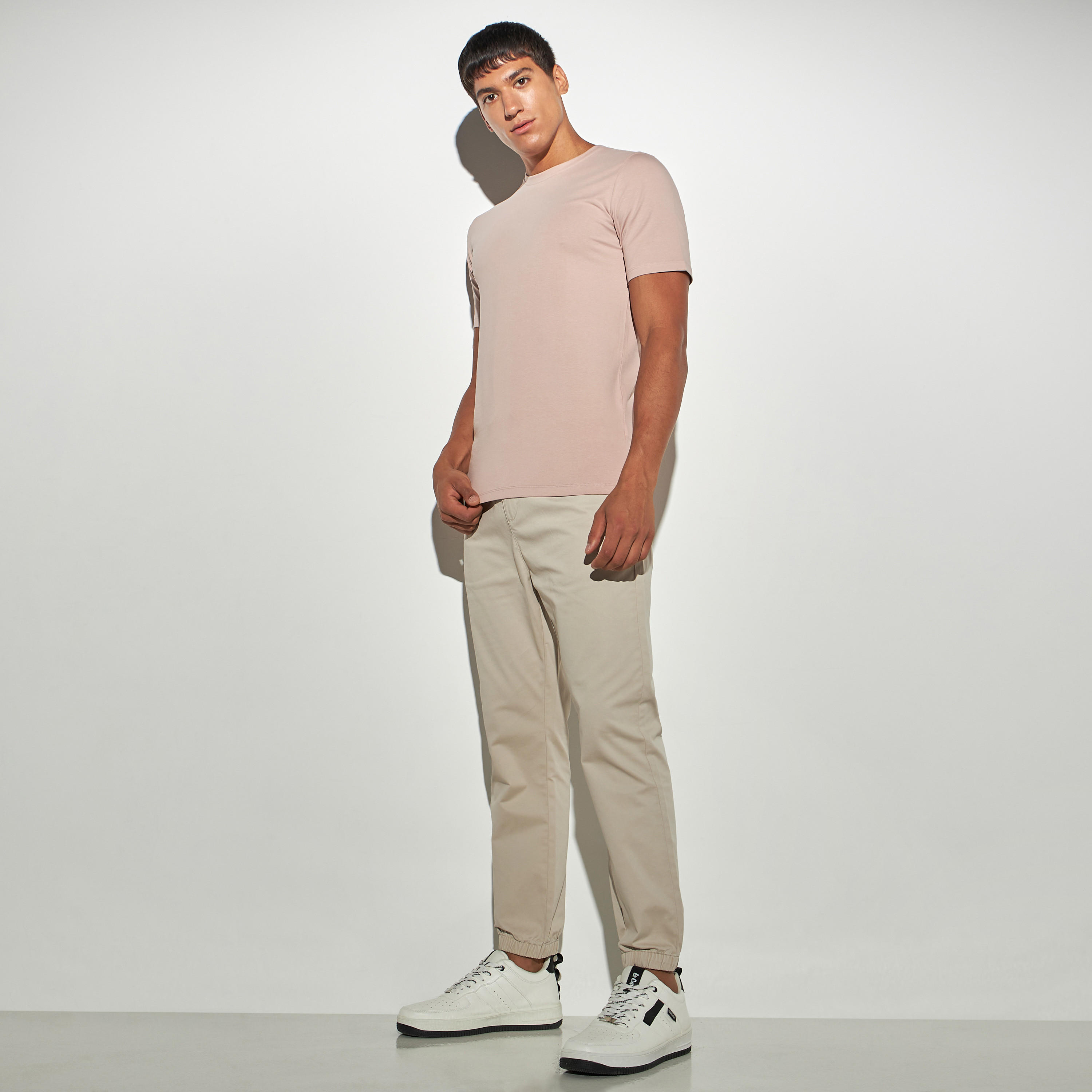 Solid Crew Neck T-shirt with Short Sleeves-men-clothing-tshirtsandpolos-tshirts-image-2