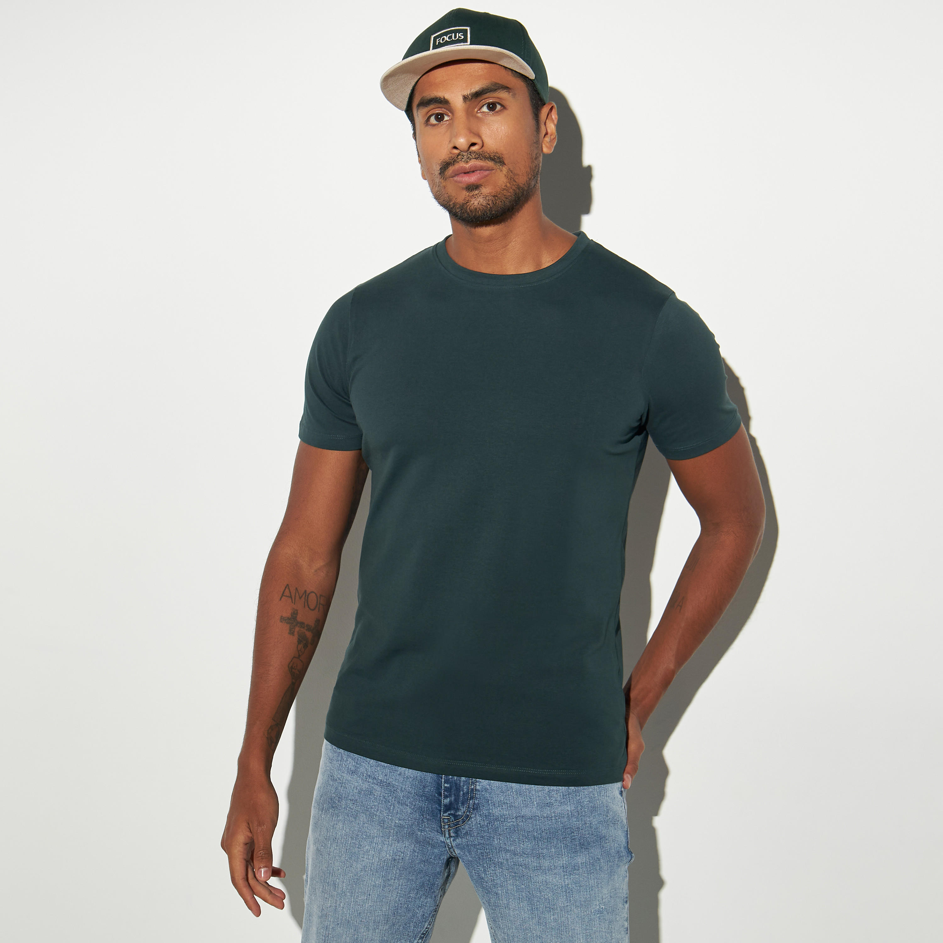 Solid Crew Neck T-shirt with Short Sleeves-men-clothing-tshirtsandpolos-tshirts-image-1