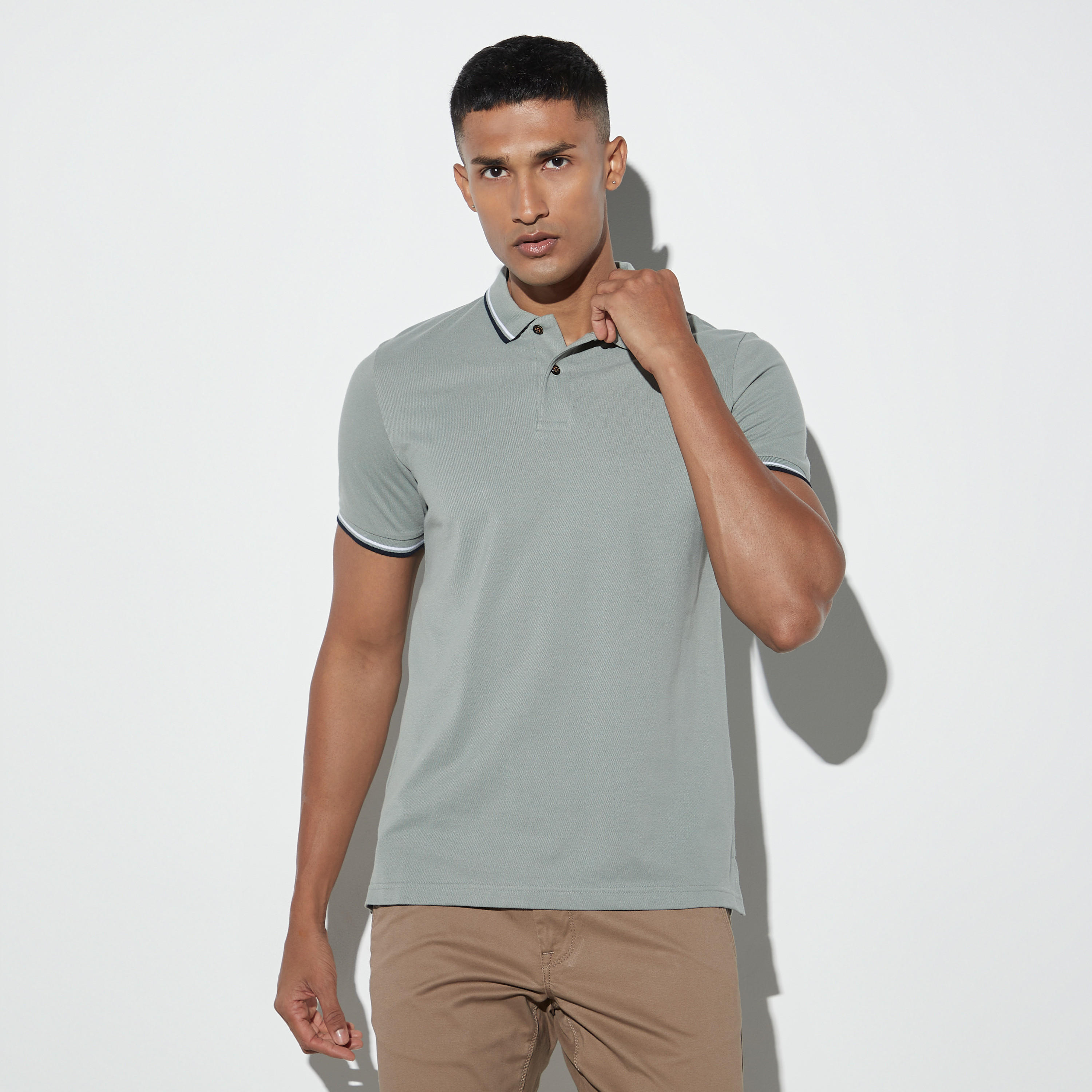 Solid Polo T-shirt with Short Sleeves-men-clothing-tshirtsandpolos-polos-image-1