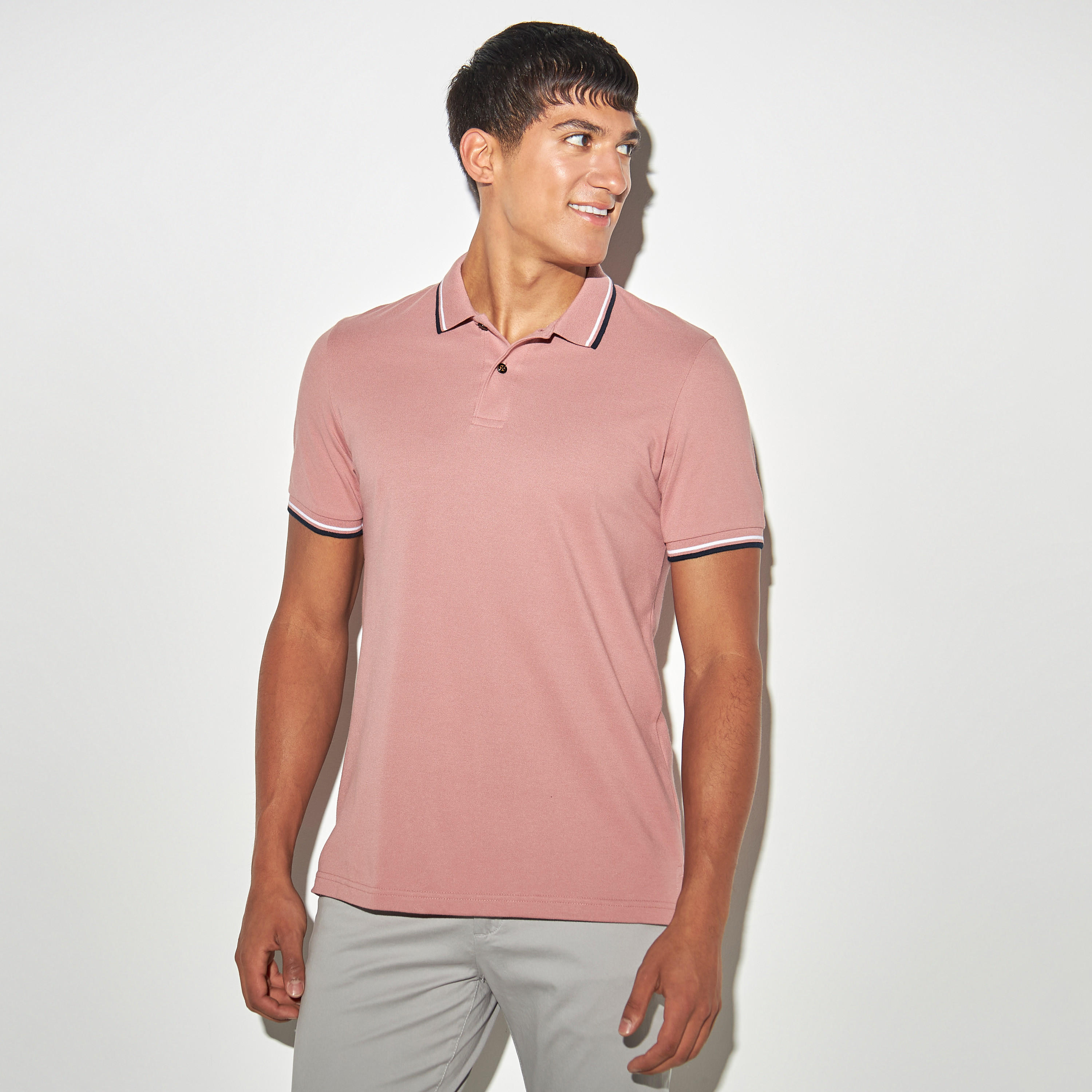 Solid Polo T-shirt with Short Sleeves and Tipping Detail-men-clothing-tshirtsandpolos-polos-image-1