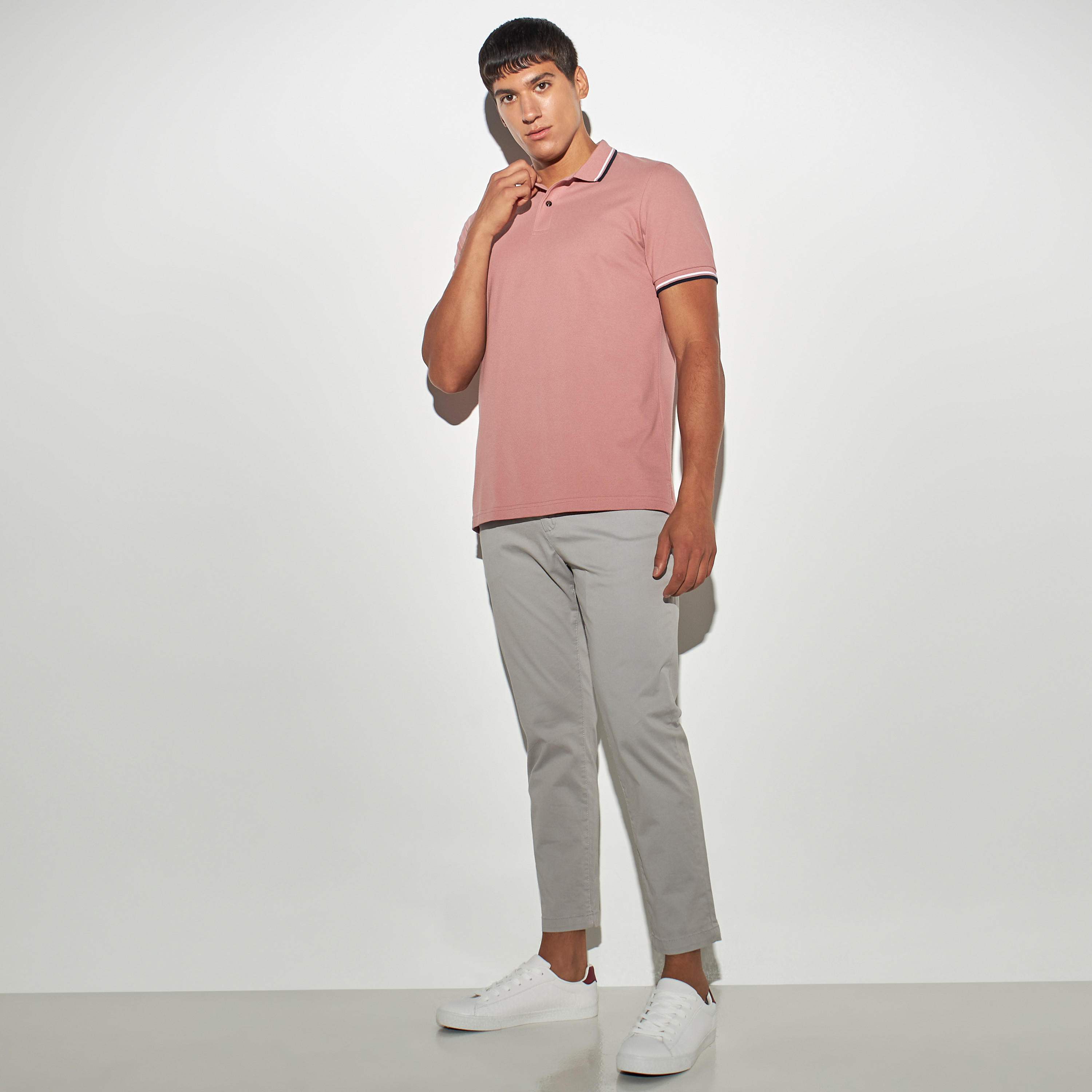 Solid Polo T-shirt with Short Sleeves and Tipping Detail-men-clothing-tshirtsandpolos-polos-image-2