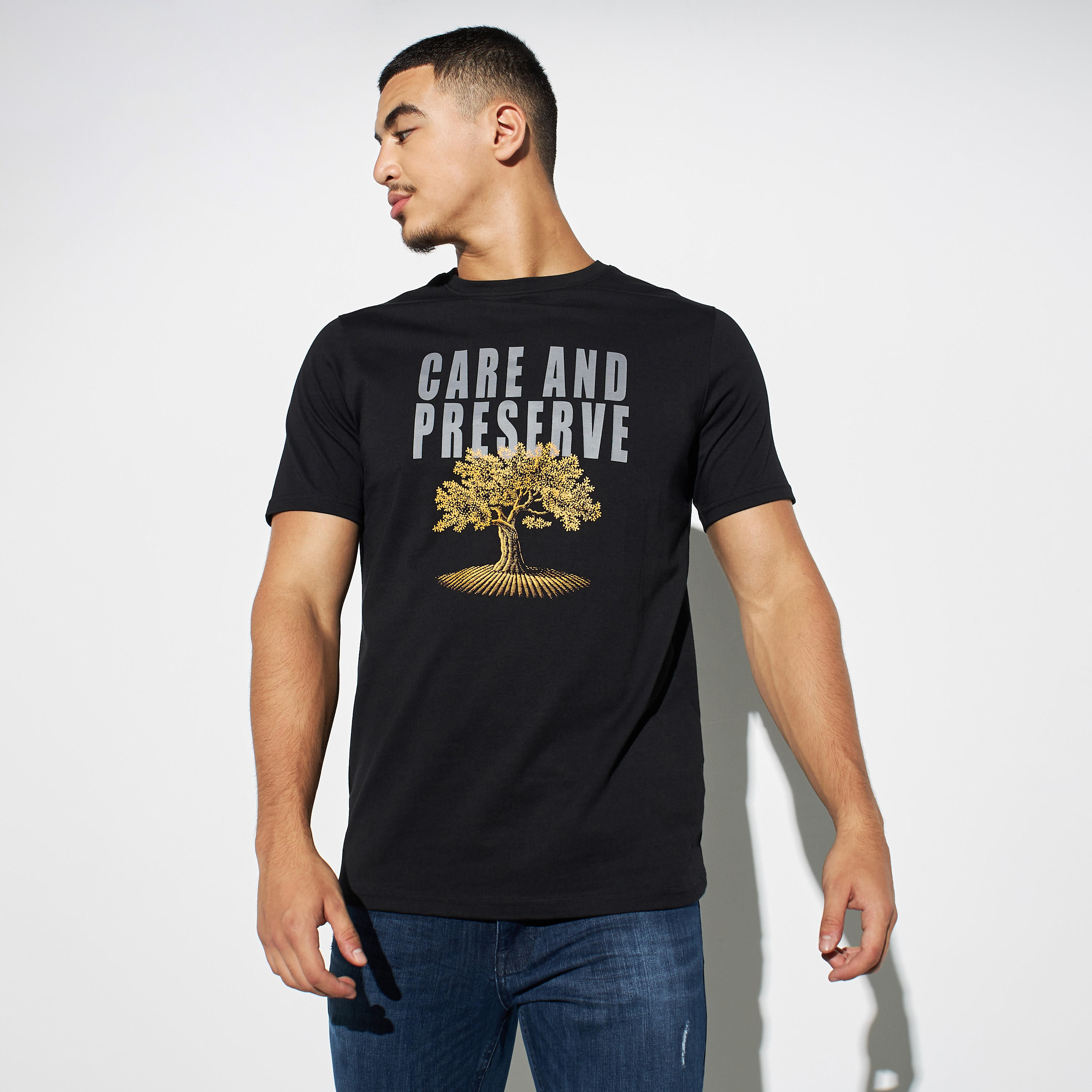 Slogan Print T-shirt with Crew Neck and Short Sleeves-men-clothing-tshirtsandpolos-tshirts-image-1
