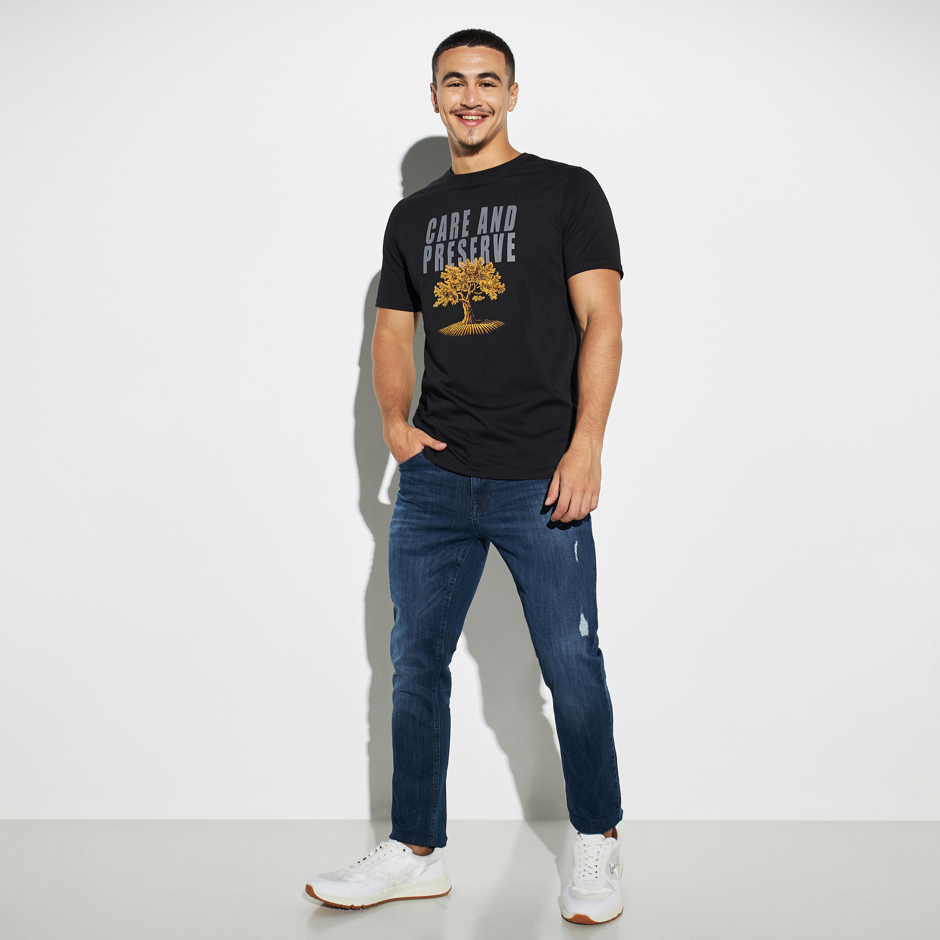 Slogan Print T-shirt with Crew Neck and Short Sleeves-men-clothing-tshirtsandpolos-tshirts-image-2