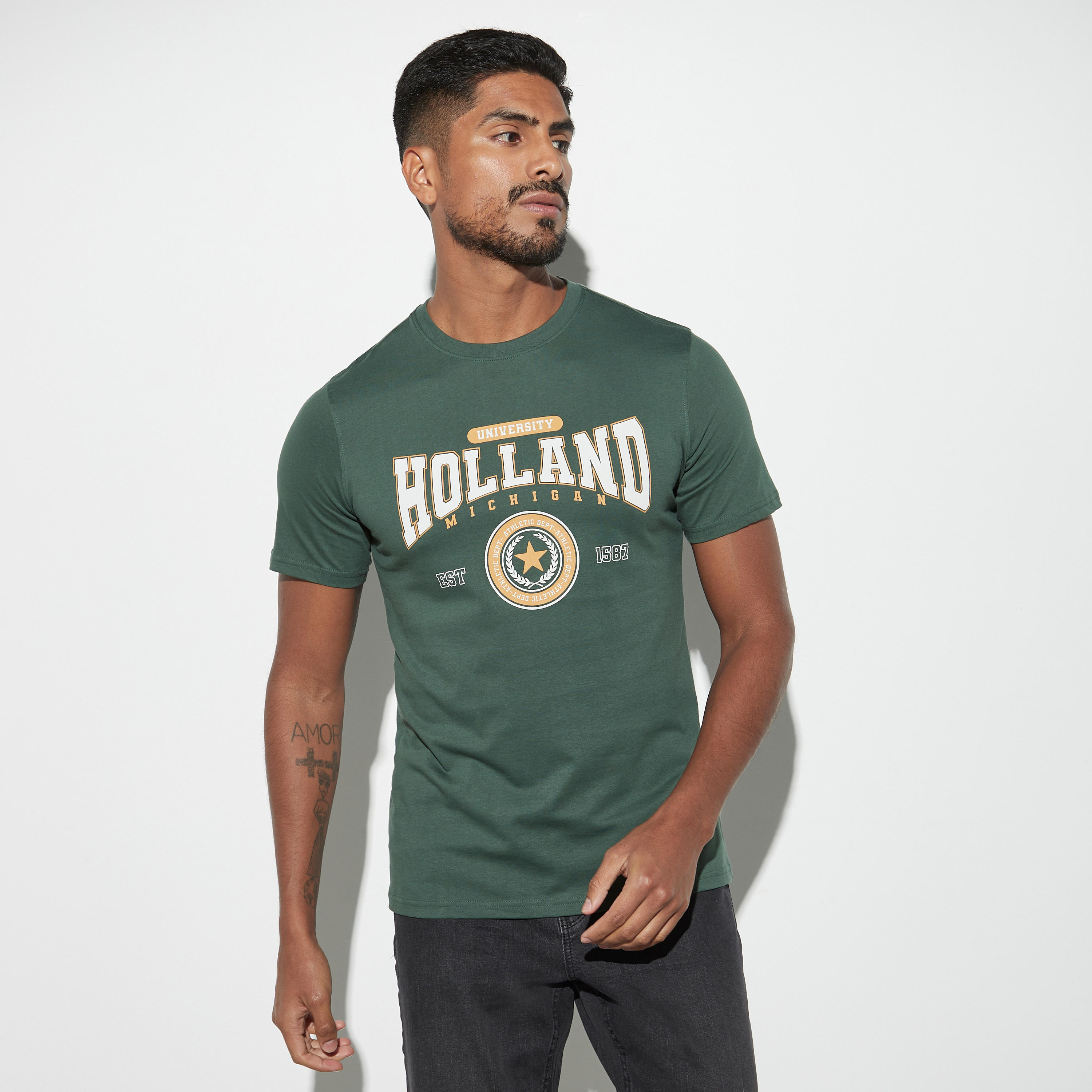 Graphic Print T-shirt with Crew Neck and Short Sleeves-men-clothing-tshirtsandpolos-tshirts-image-1