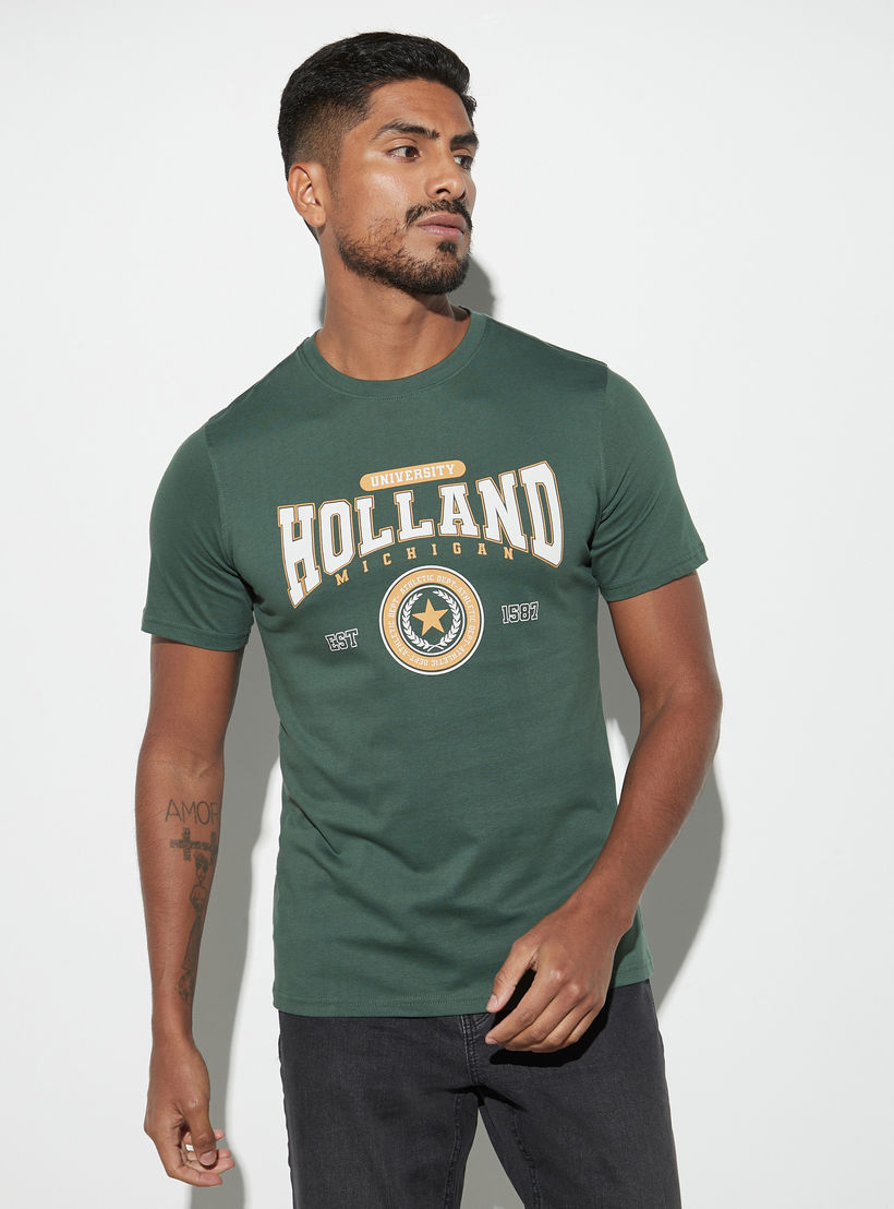 Graphic Print T-shirt with Crew Neck and Short Sleeves-men-clothing-tshirtsandpolos-tshirts-image-1
