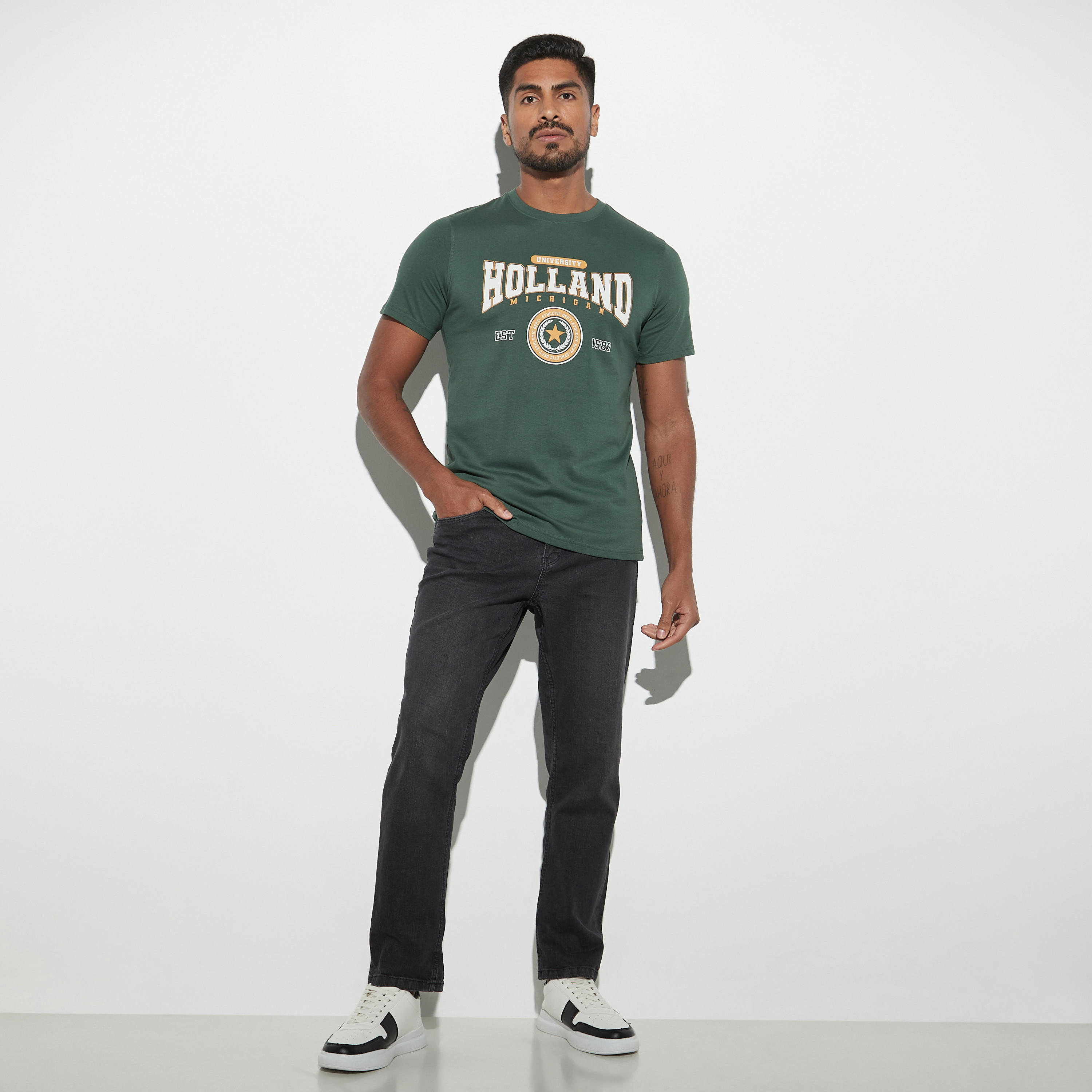 Graphic Print T-shirt with Crew Neck and Short Sleeves-men-clothing-tshirtsandpolos-tshirts-image-2