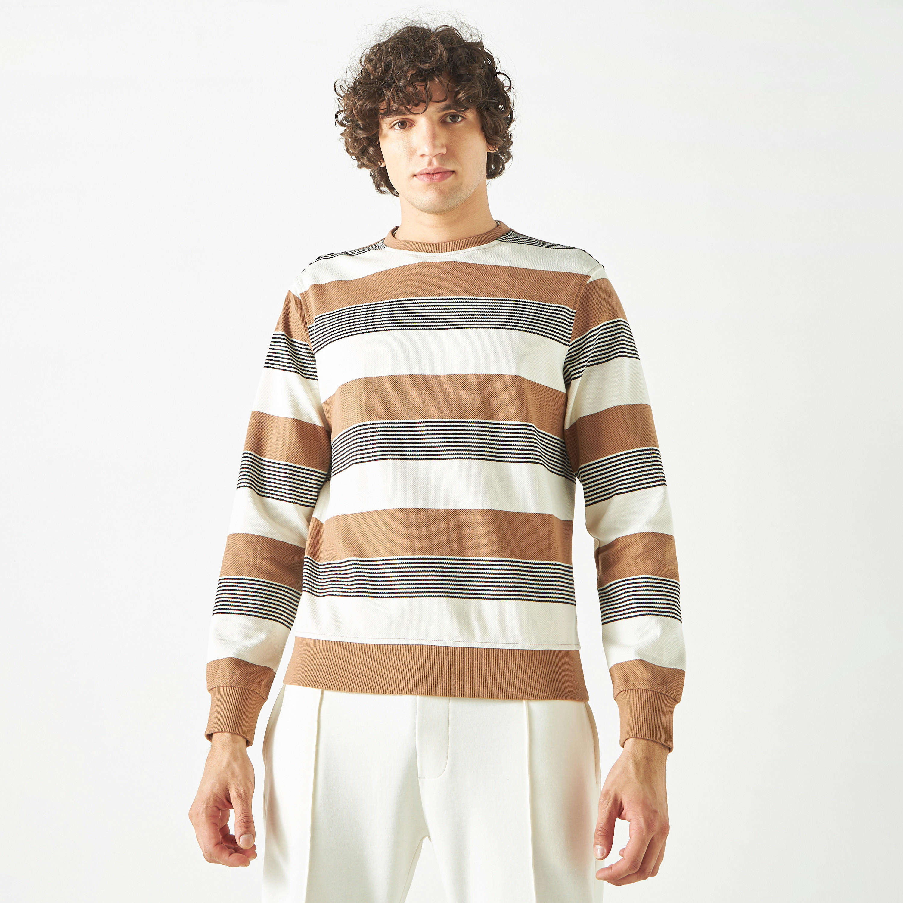Striped Sweatshirt with Long Sleeves-men-winterwear-hoodiesandsweatshirts-image-1