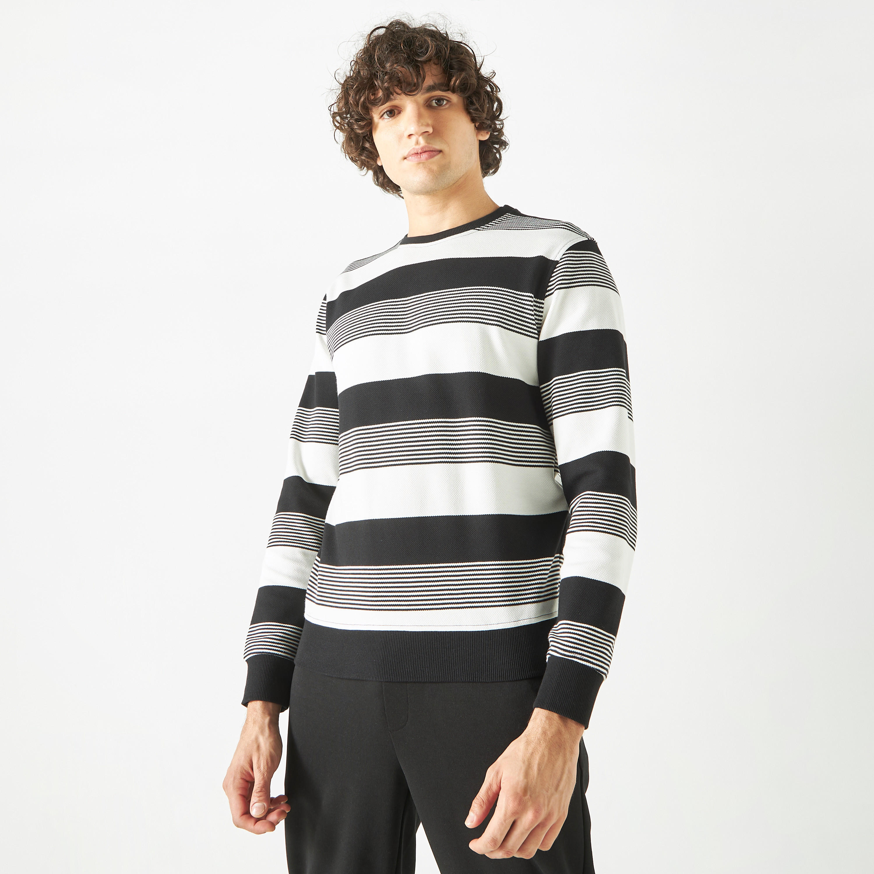 Striped Sweatshirt with Long Sleeves-men-winterwear-hoodiesandsweatshirts-image-1