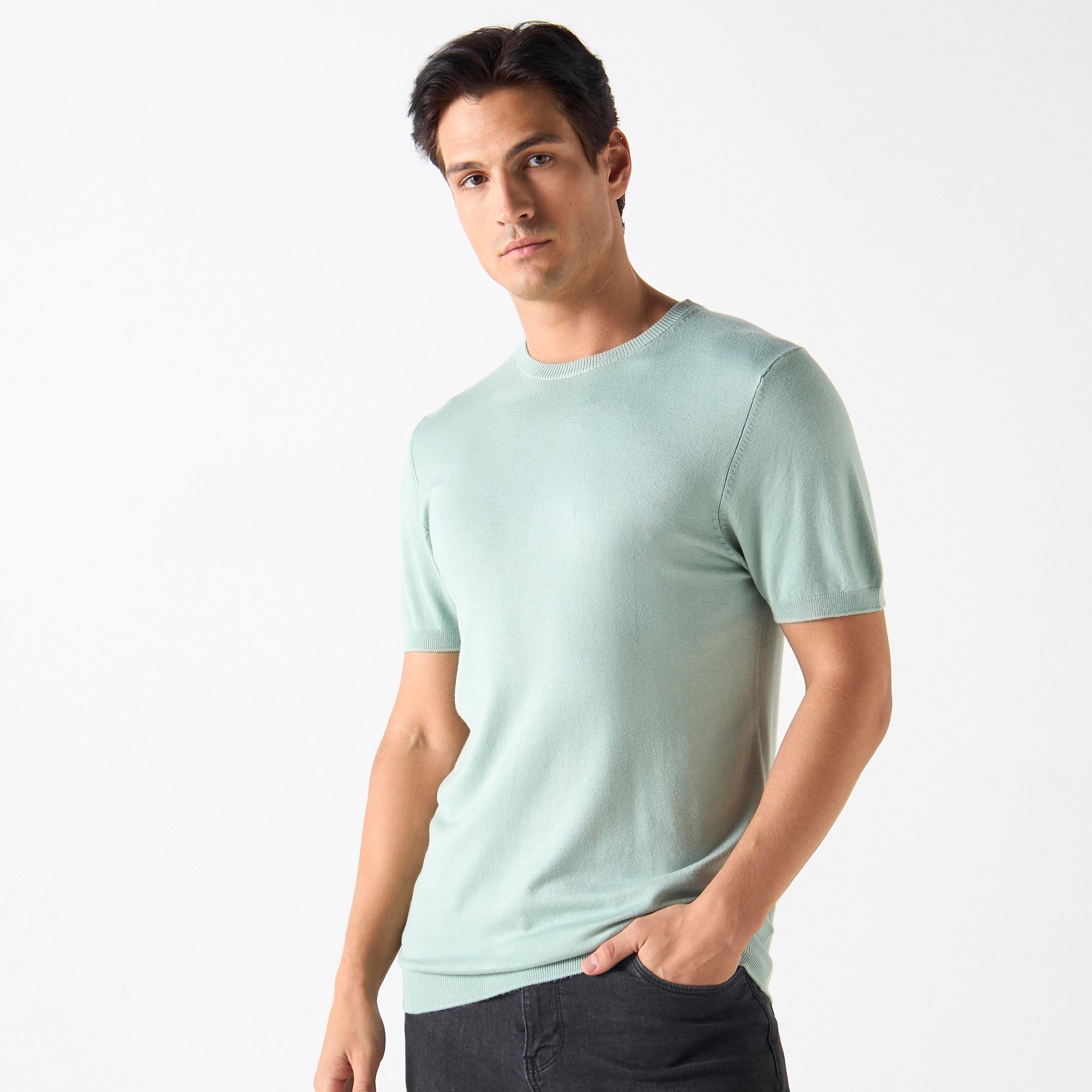 كنزة بياقة ضيقة وأكمام قصيرة-men-clothing-tshirtsandpolos-tshirts-image-4