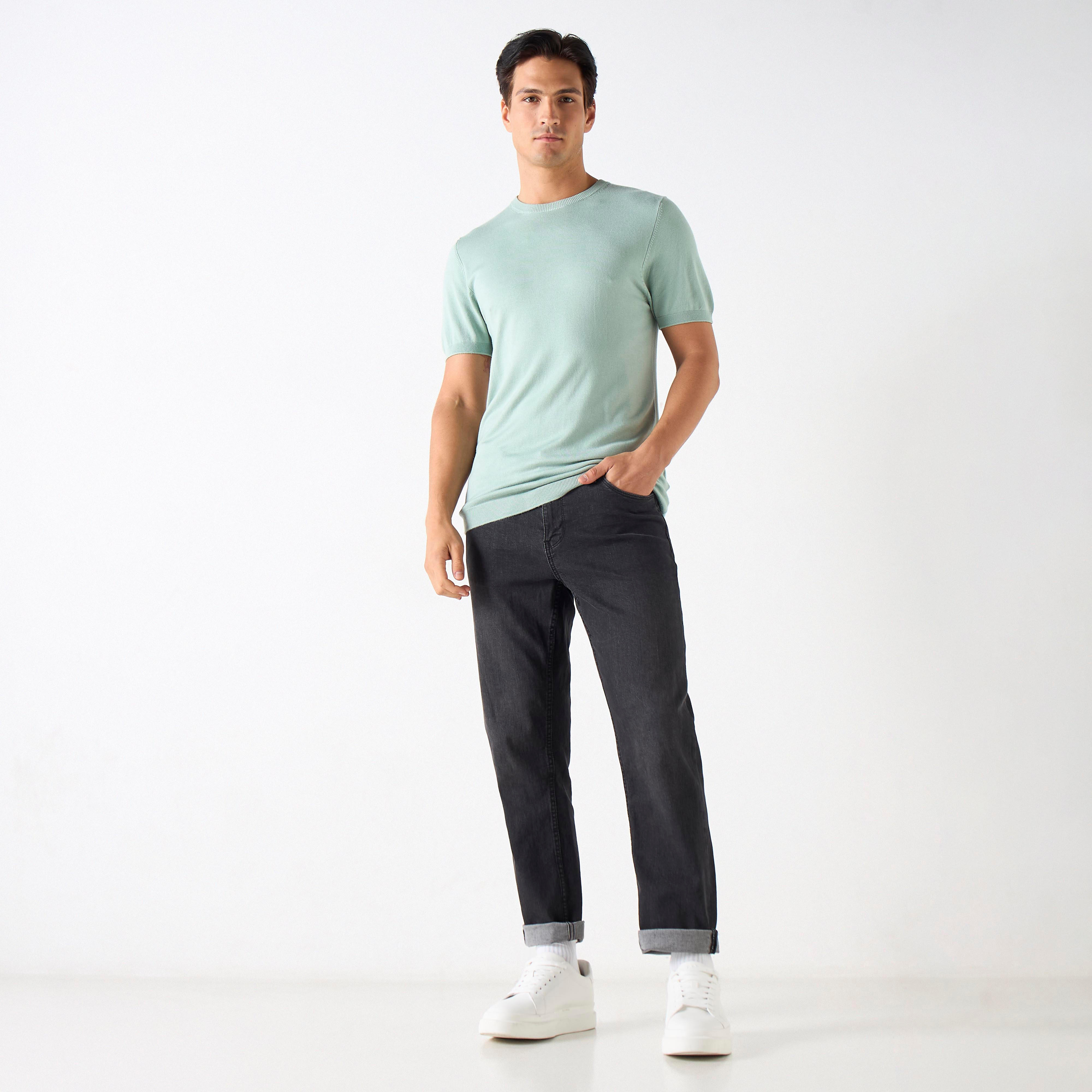 كنزة بياقة ضيقة وأكمام قصيرة-men-clothing-tshirtsandpolos-tshirts-image-3