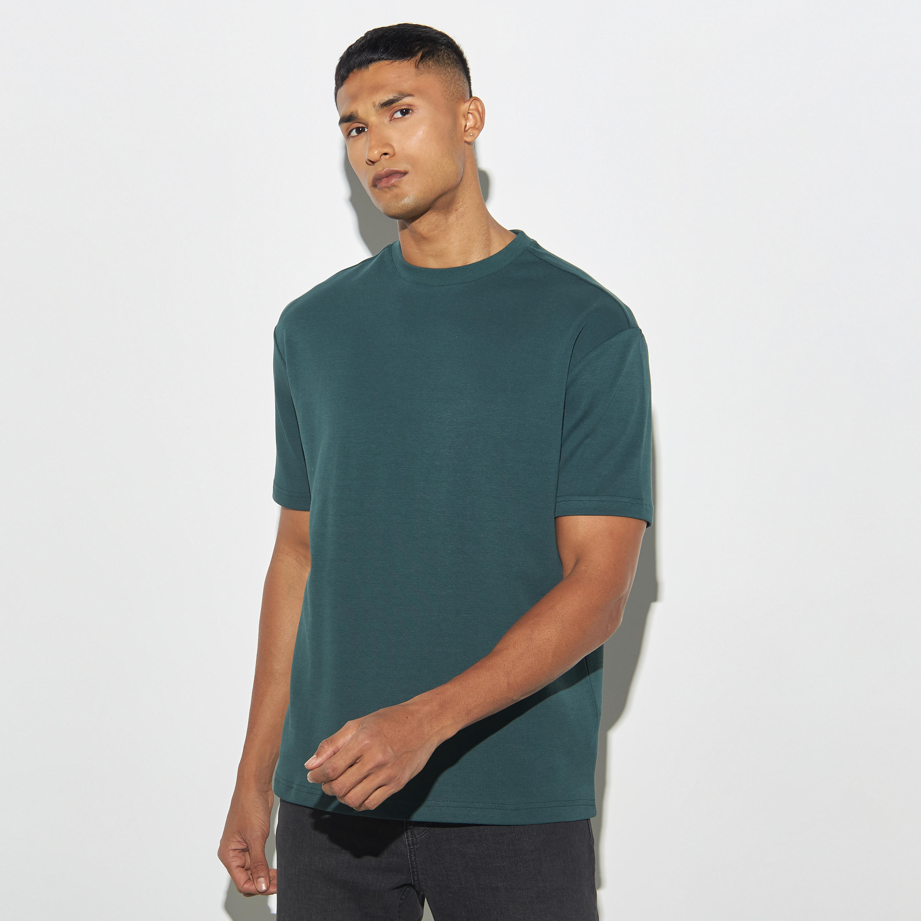 Solid T-shirt with Crew Neck and Short Sleeves-men-clothing-tshirtsandpolos-tshirts-image-1