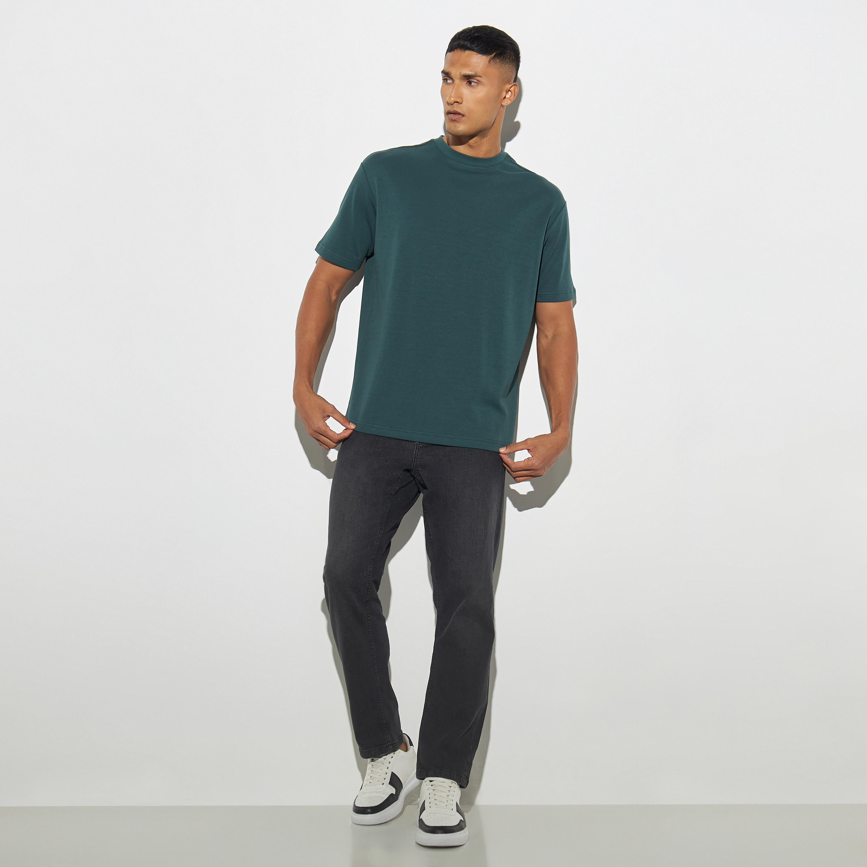 Solid T-shirt with Crew Neck and Short Sleeves-men-clothing-tshirtsandpolos-tshirts-image-2