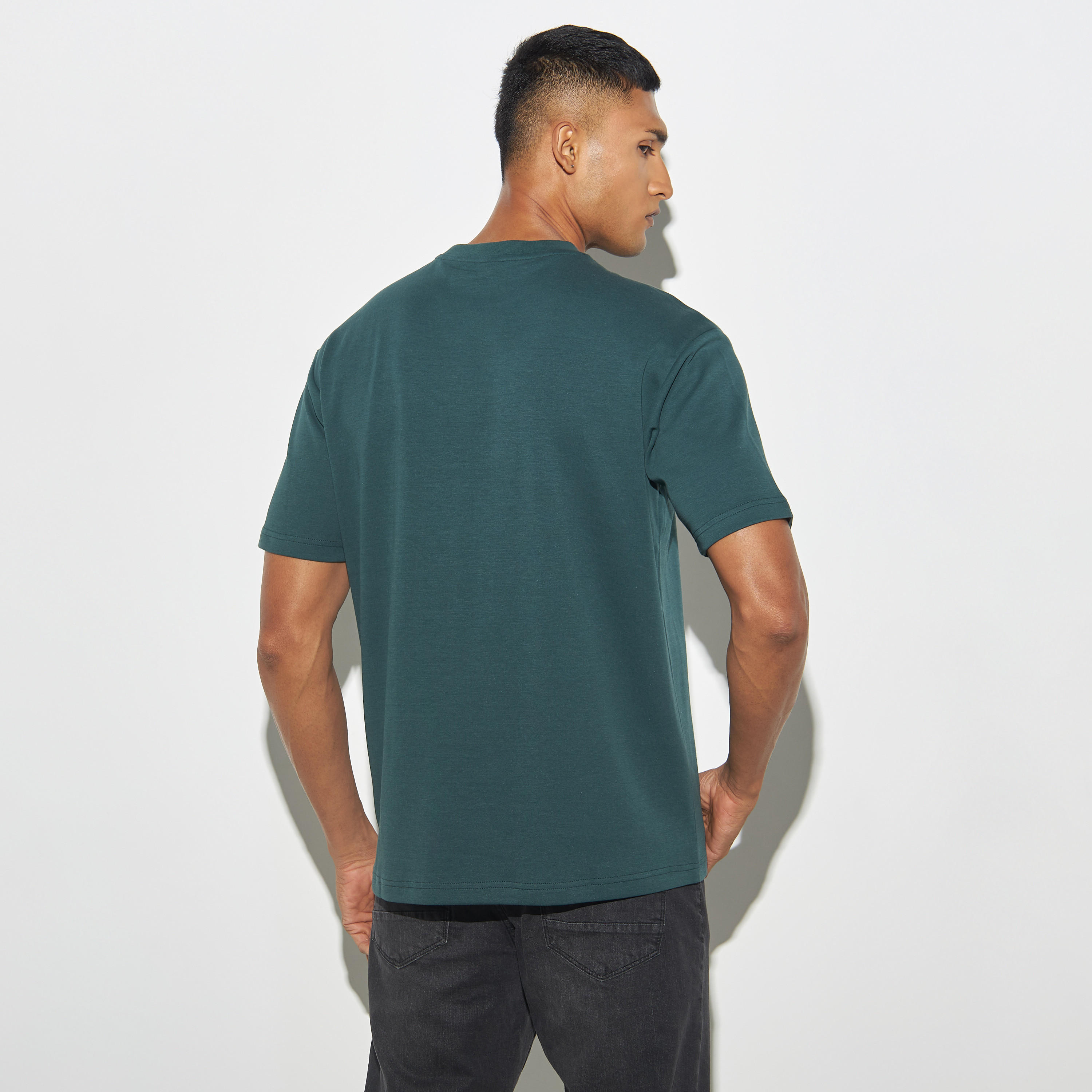 Solid T-shirt with Crew Neck and Short Sleeves-men-clothing-tshirtsandpolos-tshirts-image-3