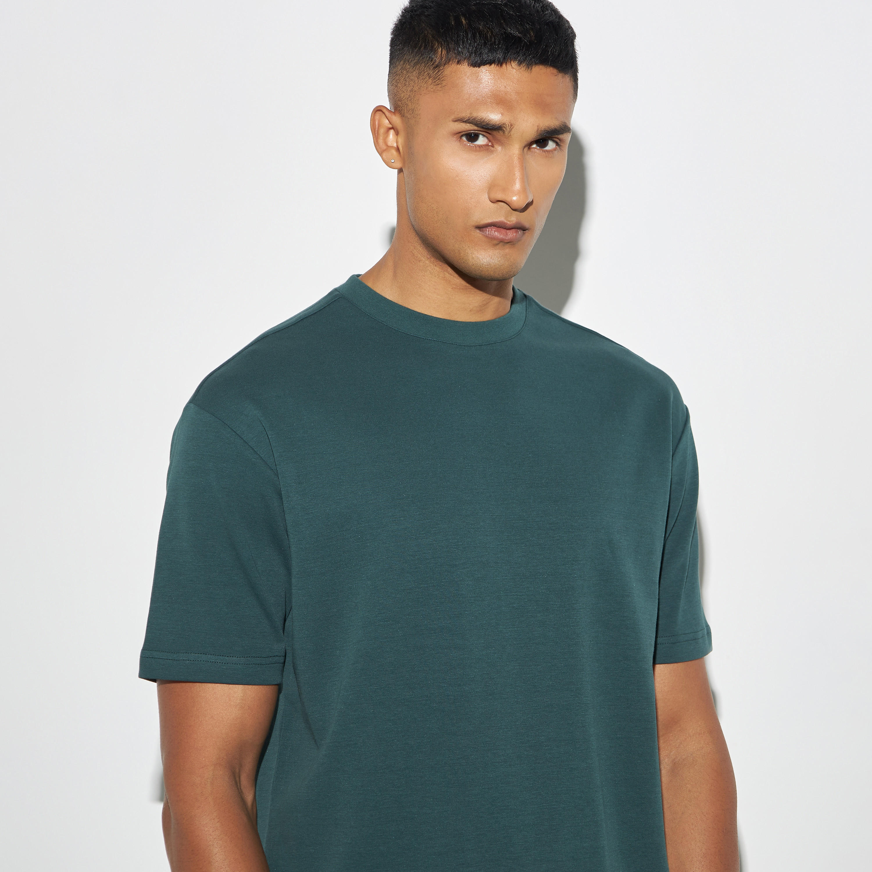 Solid T-shirt with Crew Neck and Short Sleeves-men-clothing-tshirtsandpolos-tshirts-image-4