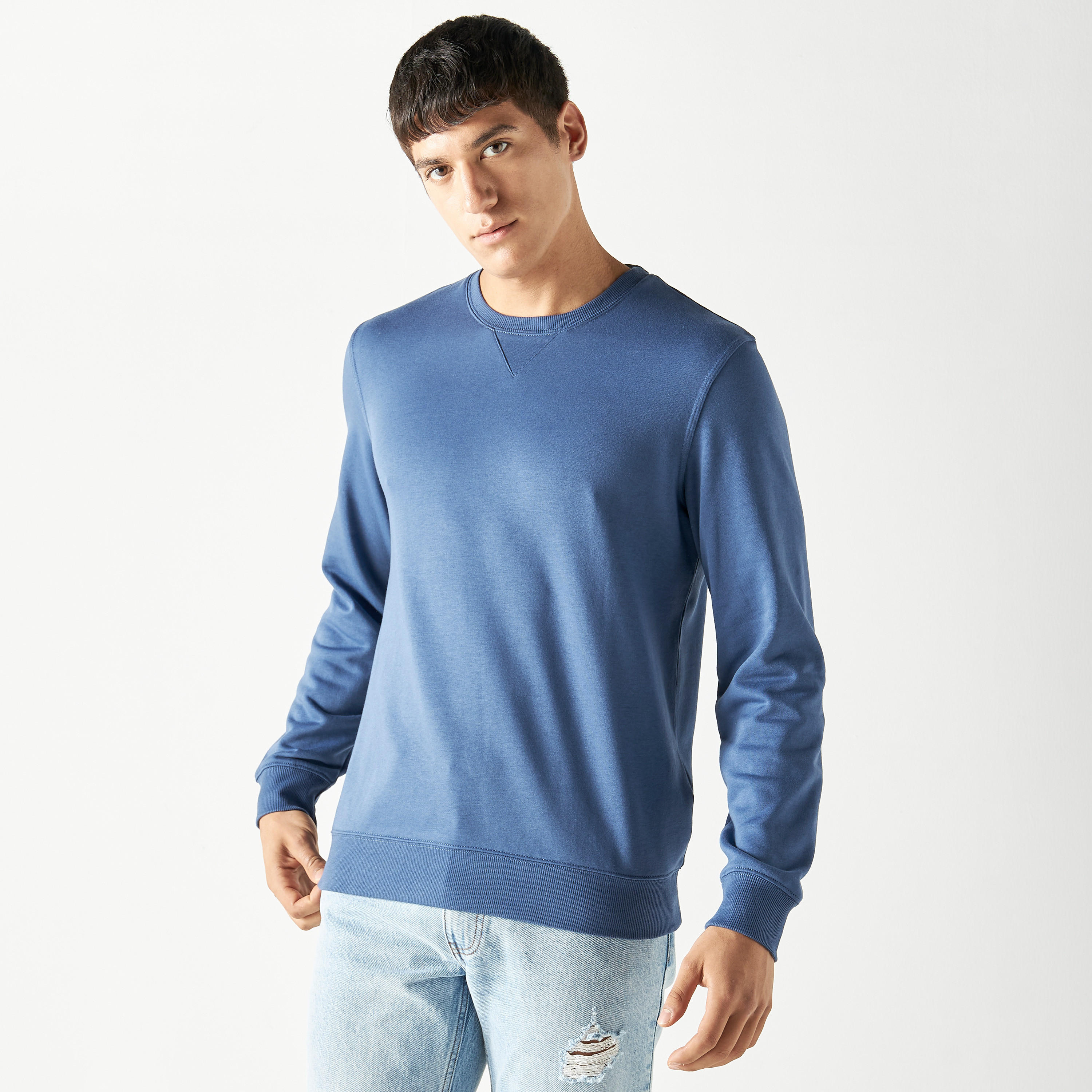 Crew Neck Sweatshirt with Long Sleeves-men-winterwear-hoodiesandsweatshirts-image-1