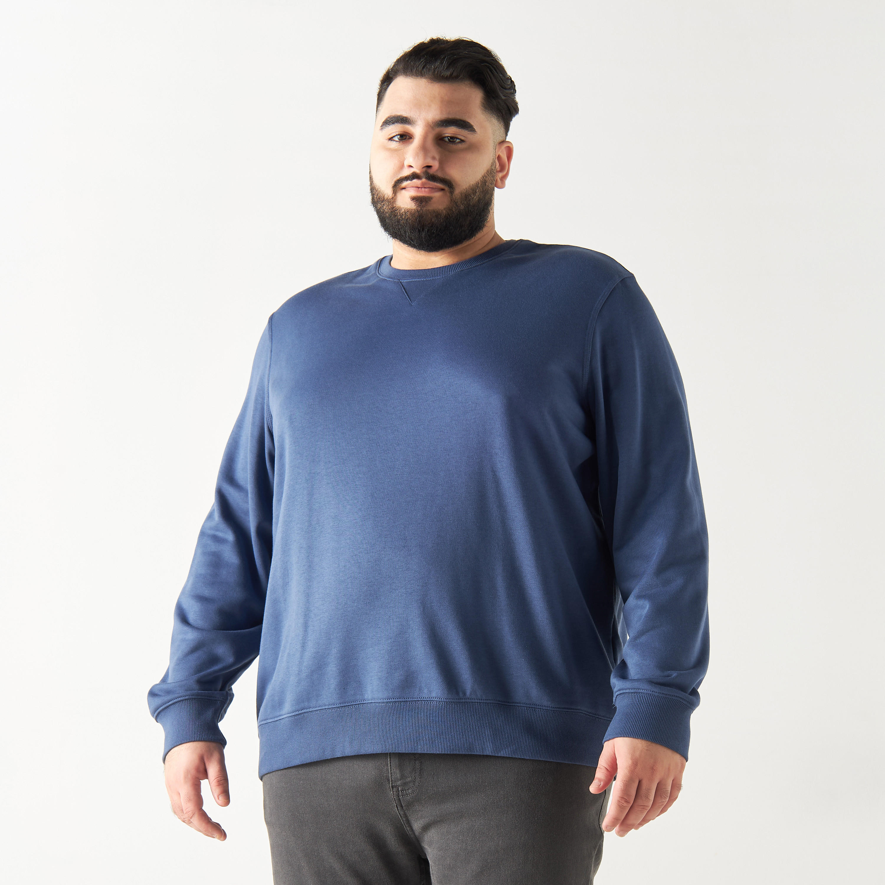 Crew Neck Sweatshirt with Long Sleeves-men-winterwear-hoodiesandsweatshirts-image-2