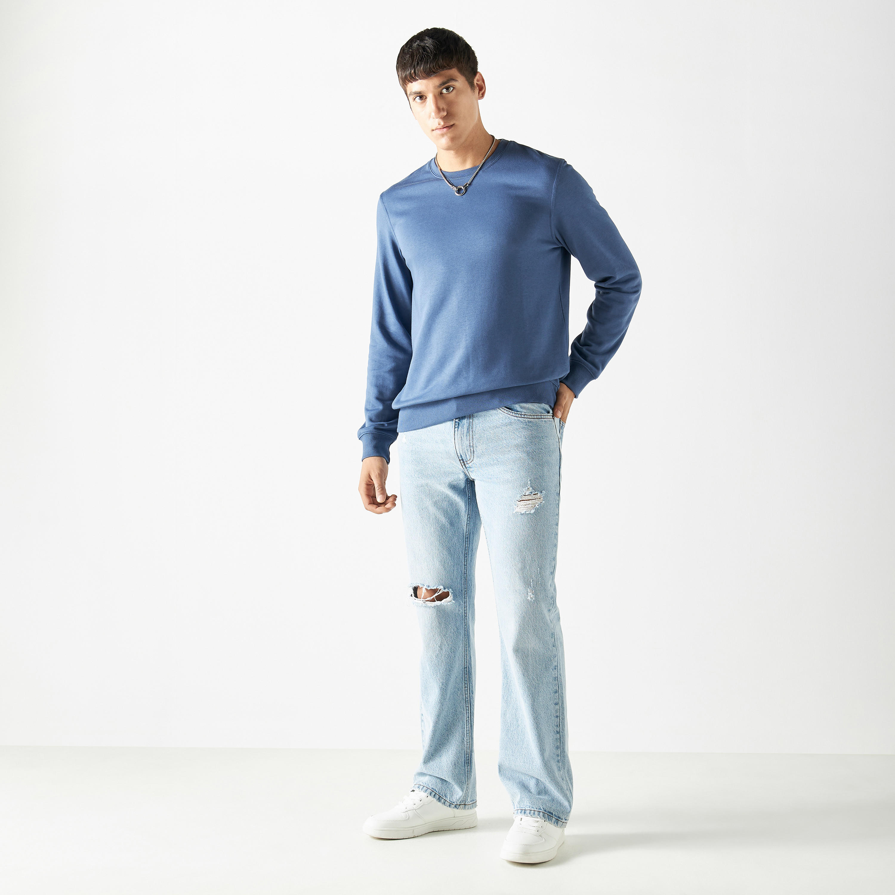 Crew Neck Sweatshirt with Long Sleeves-men-winterwear-hoodiesandsweatshirts-image-3
