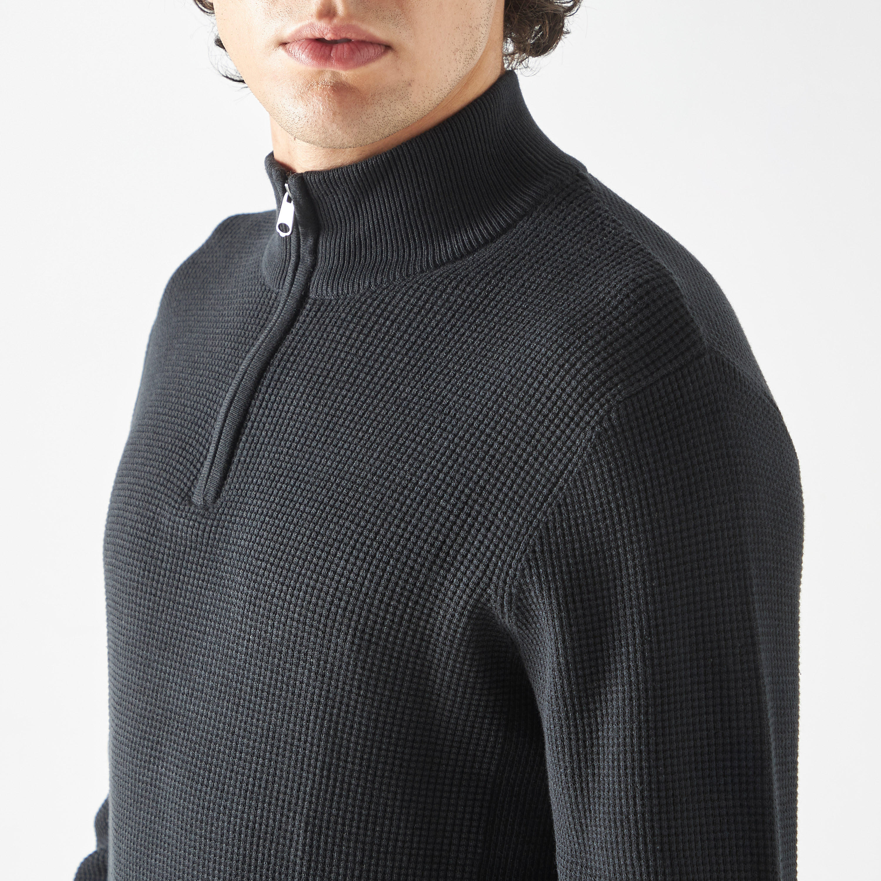 Shop Textured High Neck Sweater with Zip Closure Online | Splash UAE