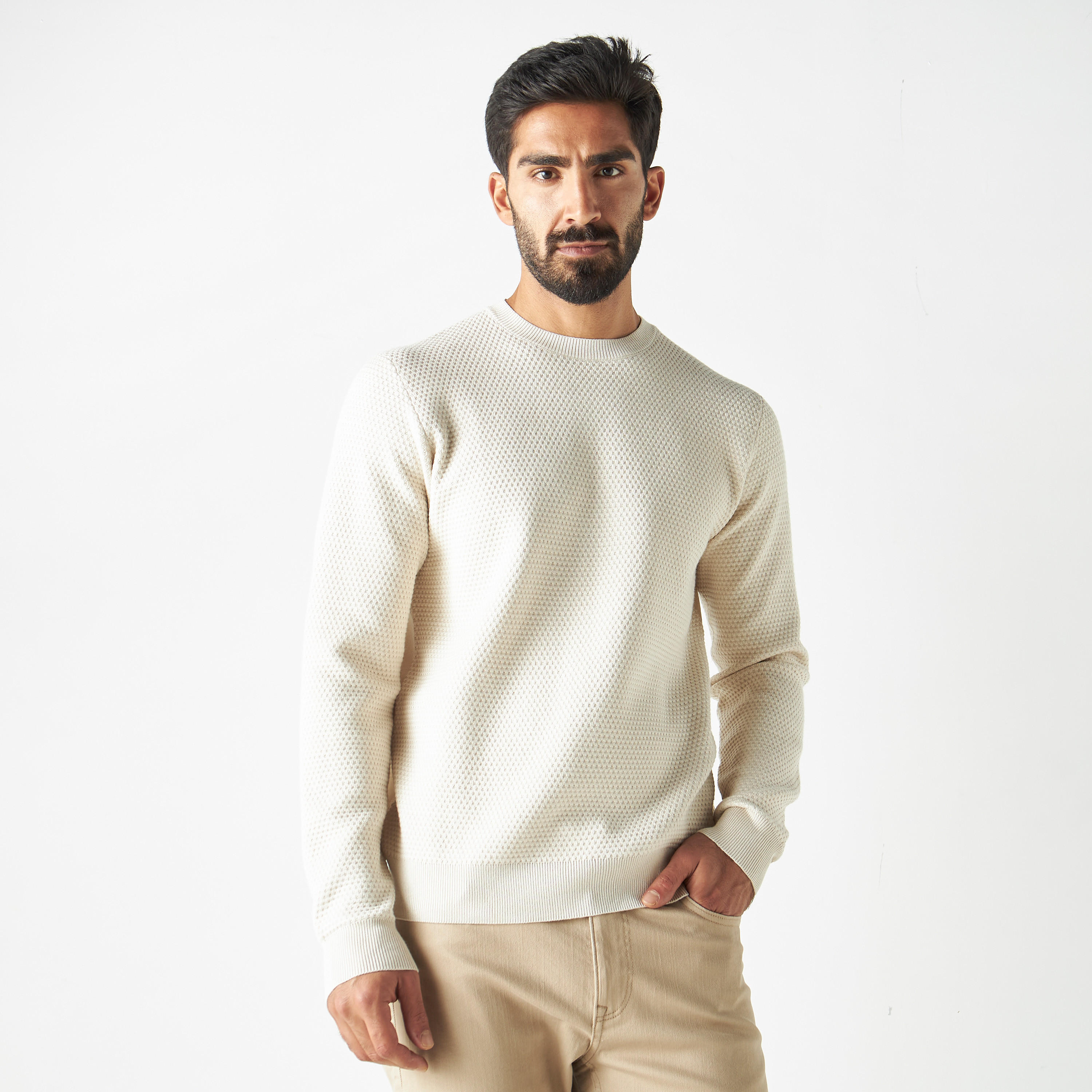 Textured Pullover with Crew Neck and Long Sleeves-men-clothing-sweatersandpullovers-image-1