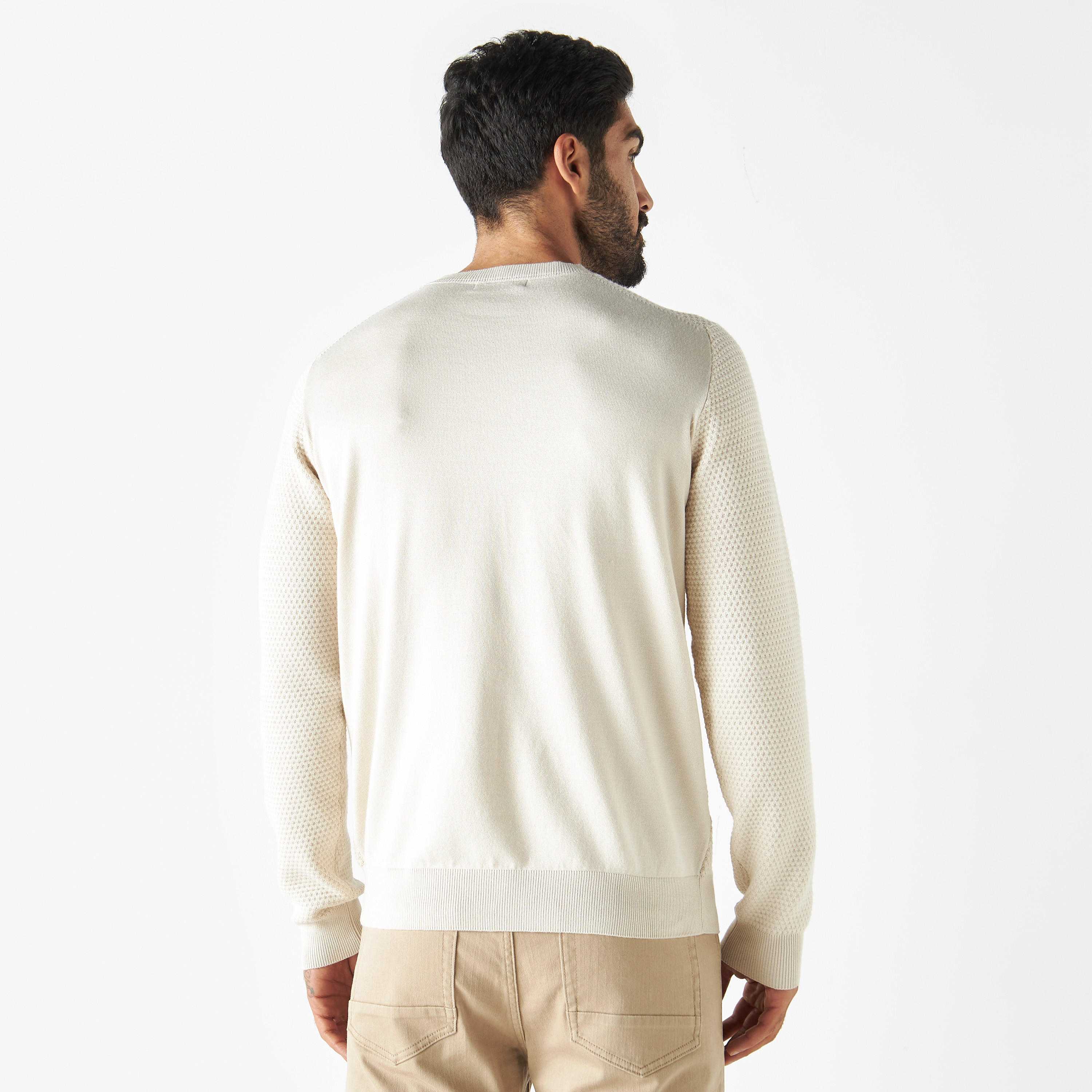 Textured Pullover with Crew Neck and Long Sleeves-men-clothing-sweatersandpullovers-image-3
