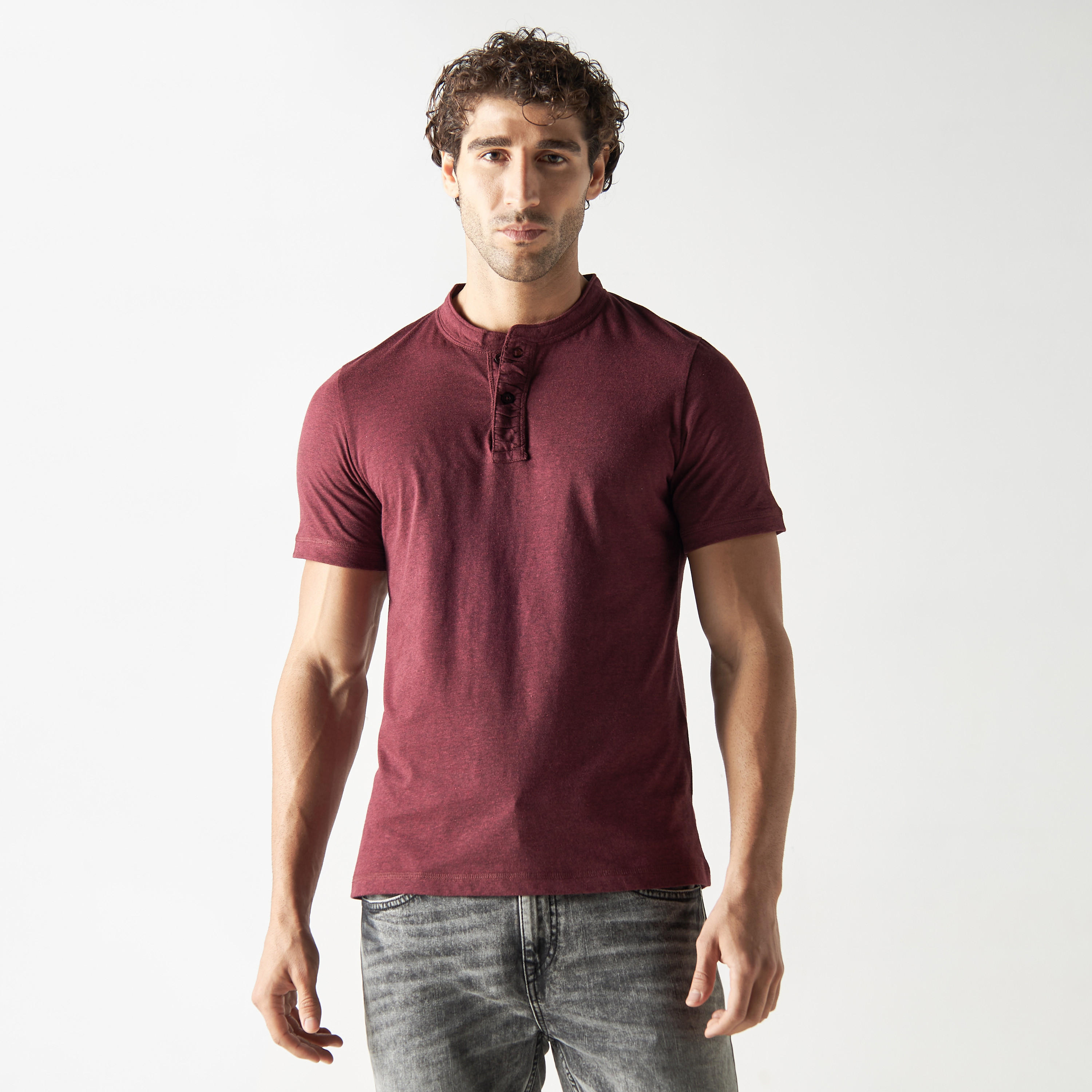 Henley Neck T-shirt with Short Sleeves-men-clothing-tshirtsandpolos-tshirts-image-1