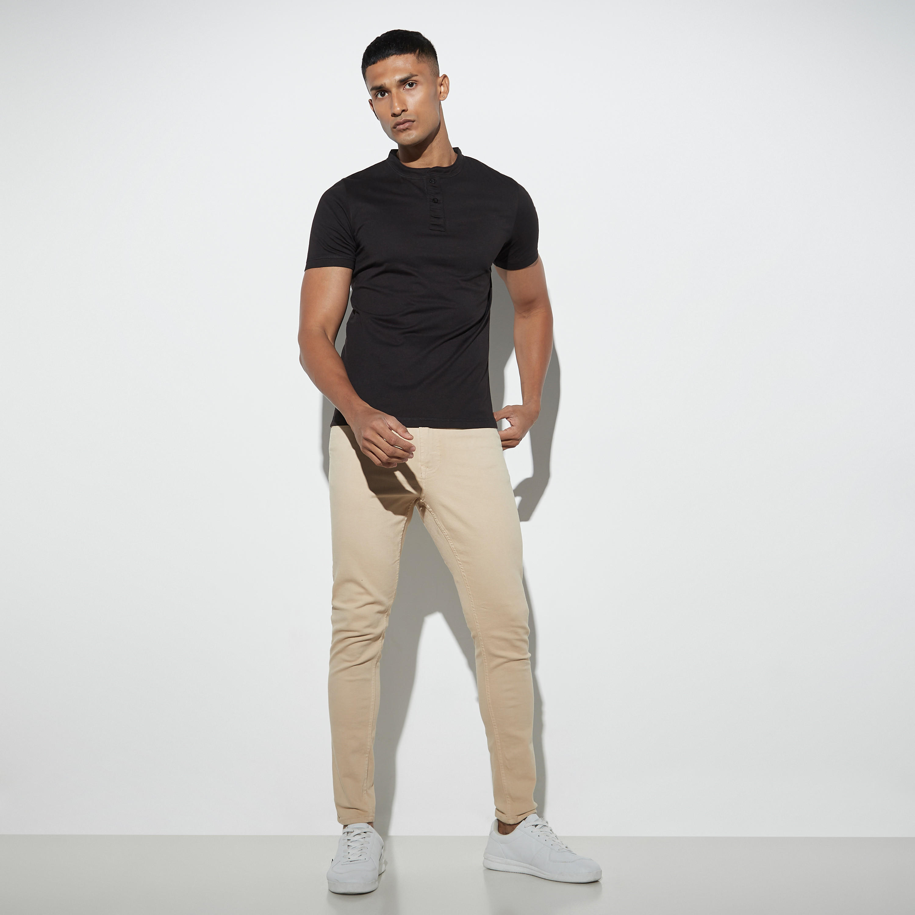 Solid Henley Neck T-shirt with Short Sleeves-men-clothing-tshirtsandpolos-tshirts-image-2