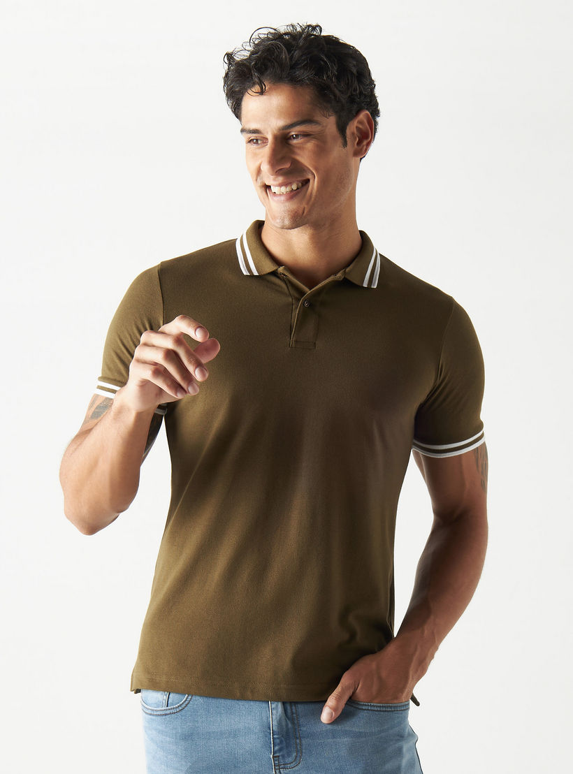 تيشيرت بولو بأكمام قصيرة وخيوط بارزة-men-clothing-tshirtsandpolos-polos-image-1