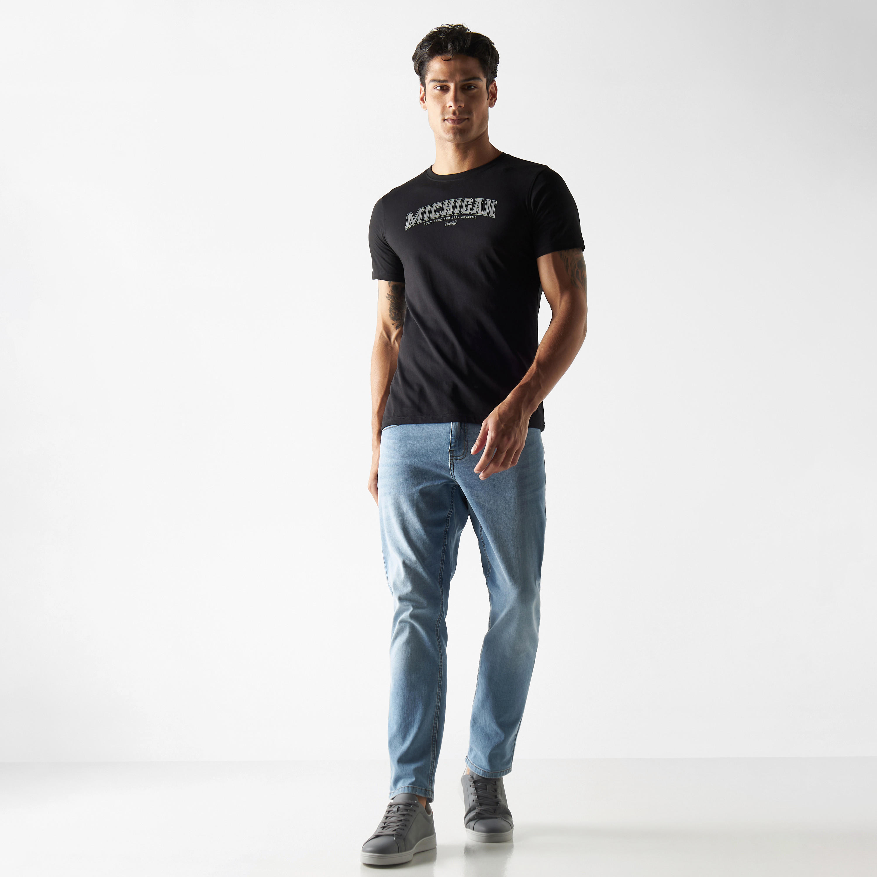 Typography Print Crew Neck T-shirt with Short Sleeves-men-clothing-tshirtsandpolos-tshirts-image-2