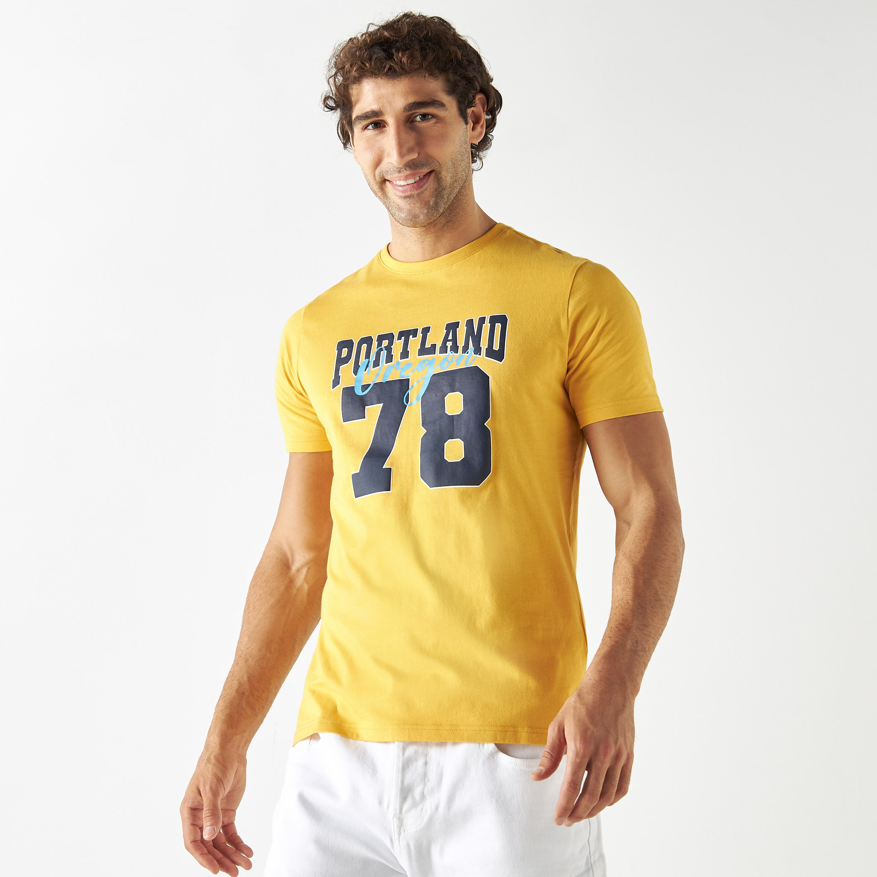 Typography Print Crew Neck T-shirt with Short Sleeves-men-clothing-tshirtsandpolos-tshirts-image-1