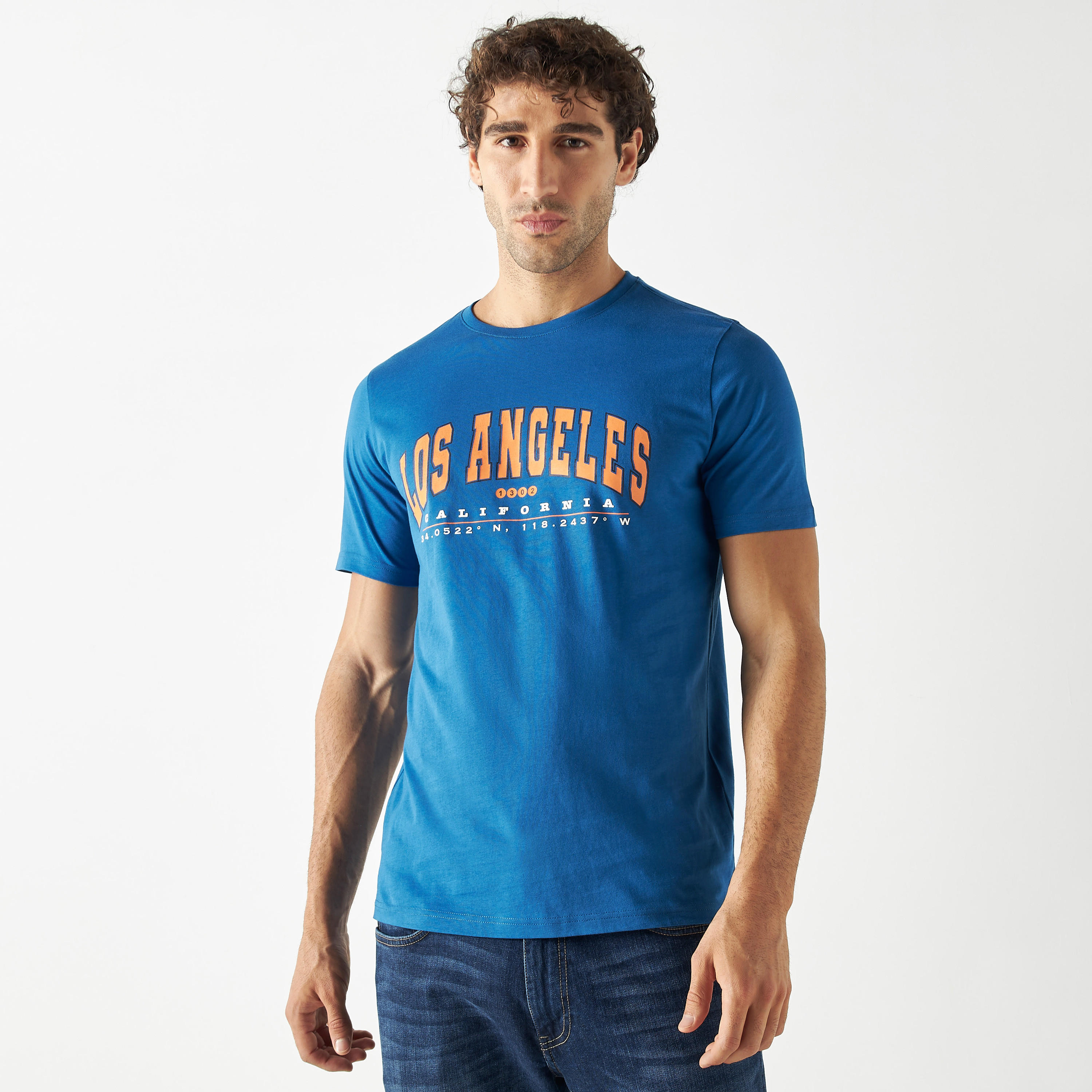 Printed Crew Neck T-shirt with Short Sleeves-men-clothing-tshirtsandpolos-tshirts-image-1