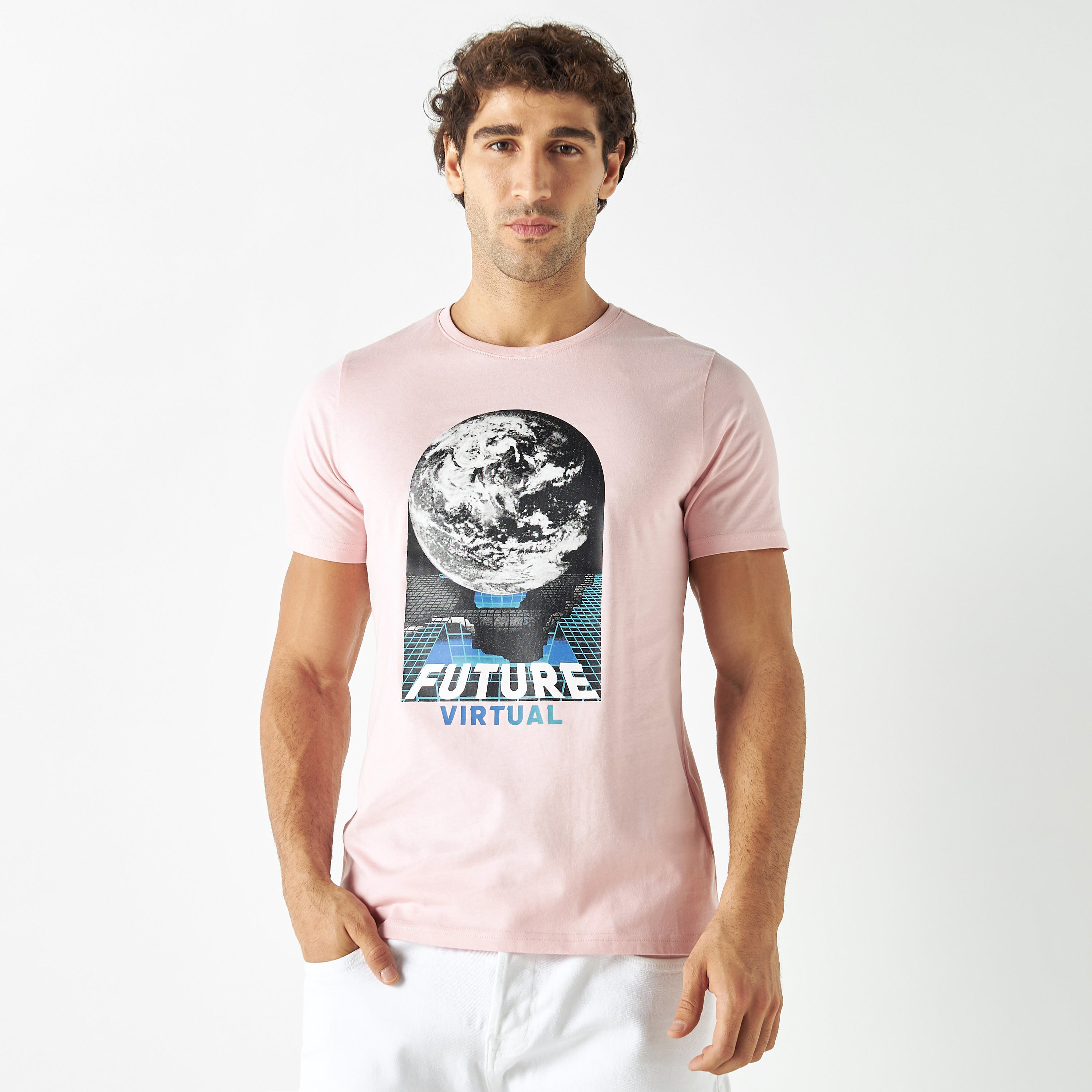 Printed Crew Neck T-shirt with Short Sleeves-men-clothing-tshirtsandpolos-tshirts-image-1