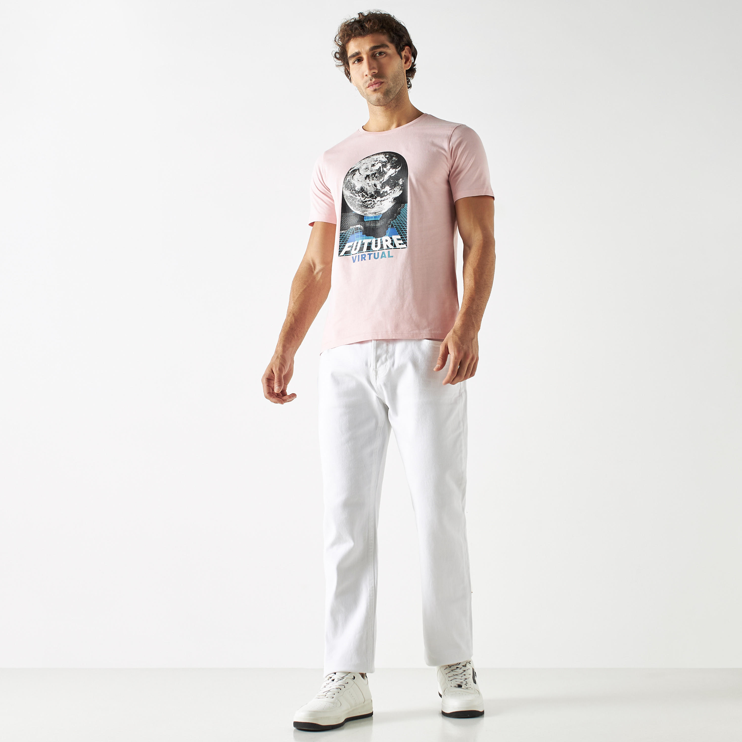 Printed Crew Neck T-shirt with Short Sleeves-men-clothing-tshirtsandpolos-tshirts-image-2