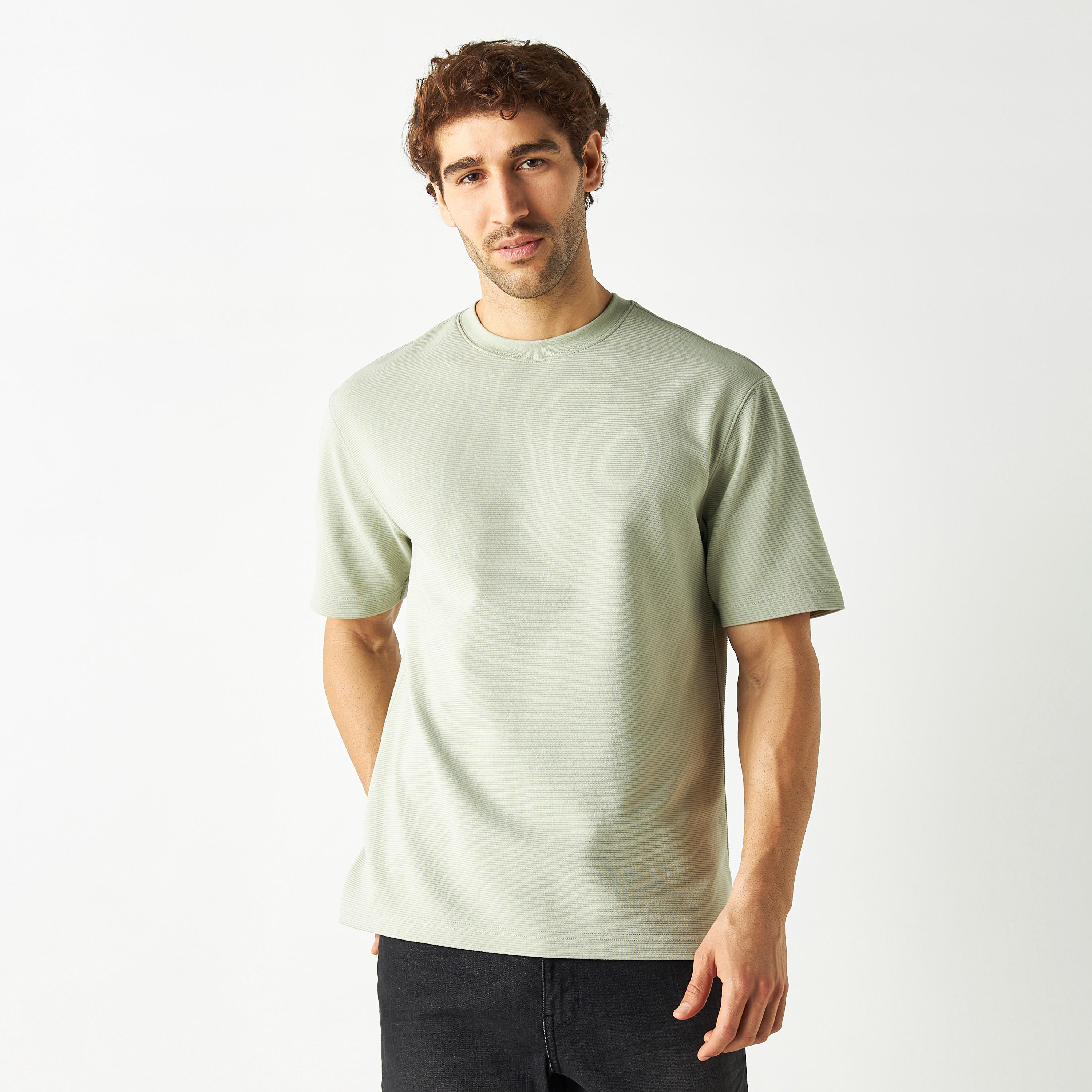 Textured Crew Neck T-shirt with Short Sleeves-men-clothing-tshirtsandpolos-tshirts-image-21