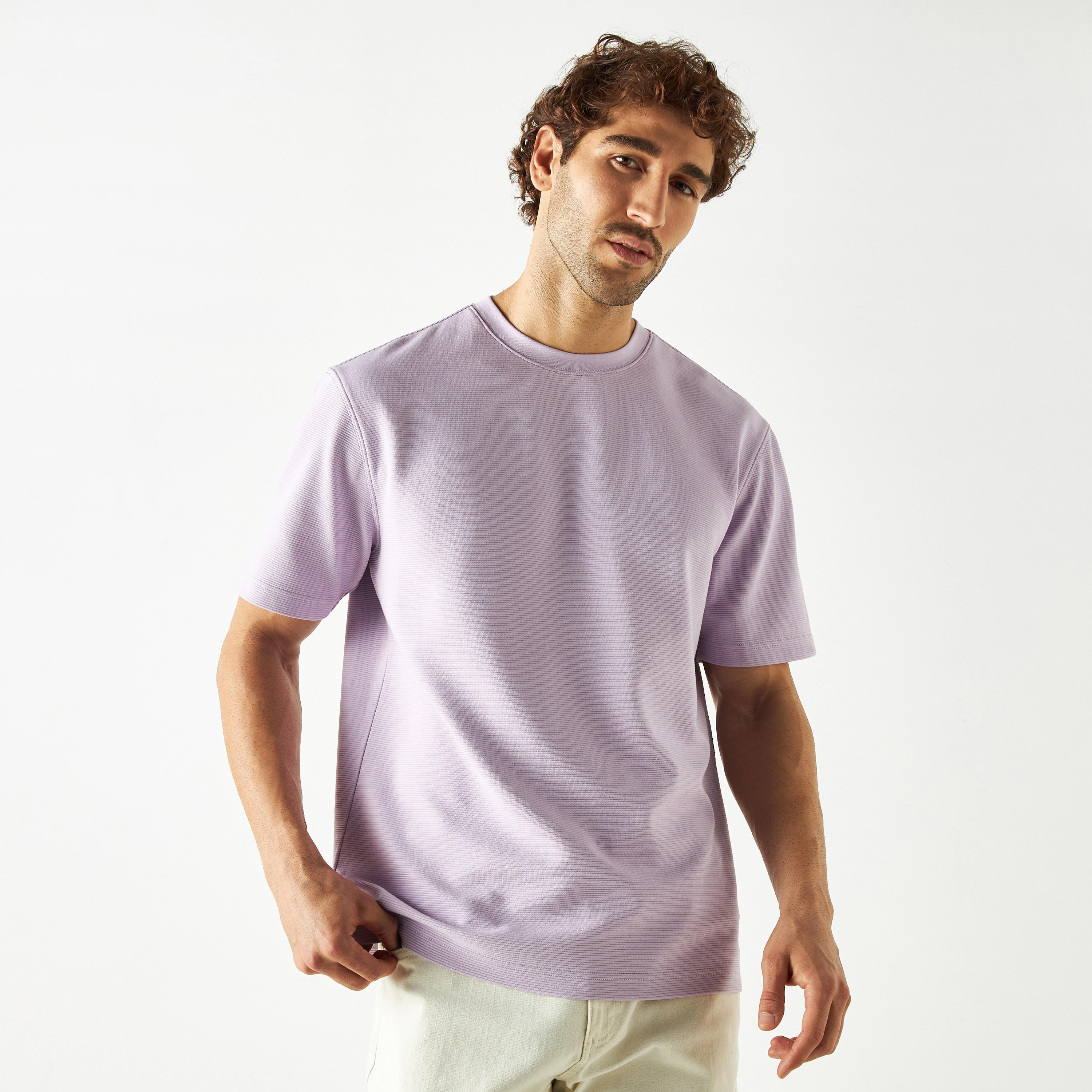 Textured Crew Neck T-shirt with Short Sleeves-men-clothing-tshirtsandpolos-tshirts-image-1